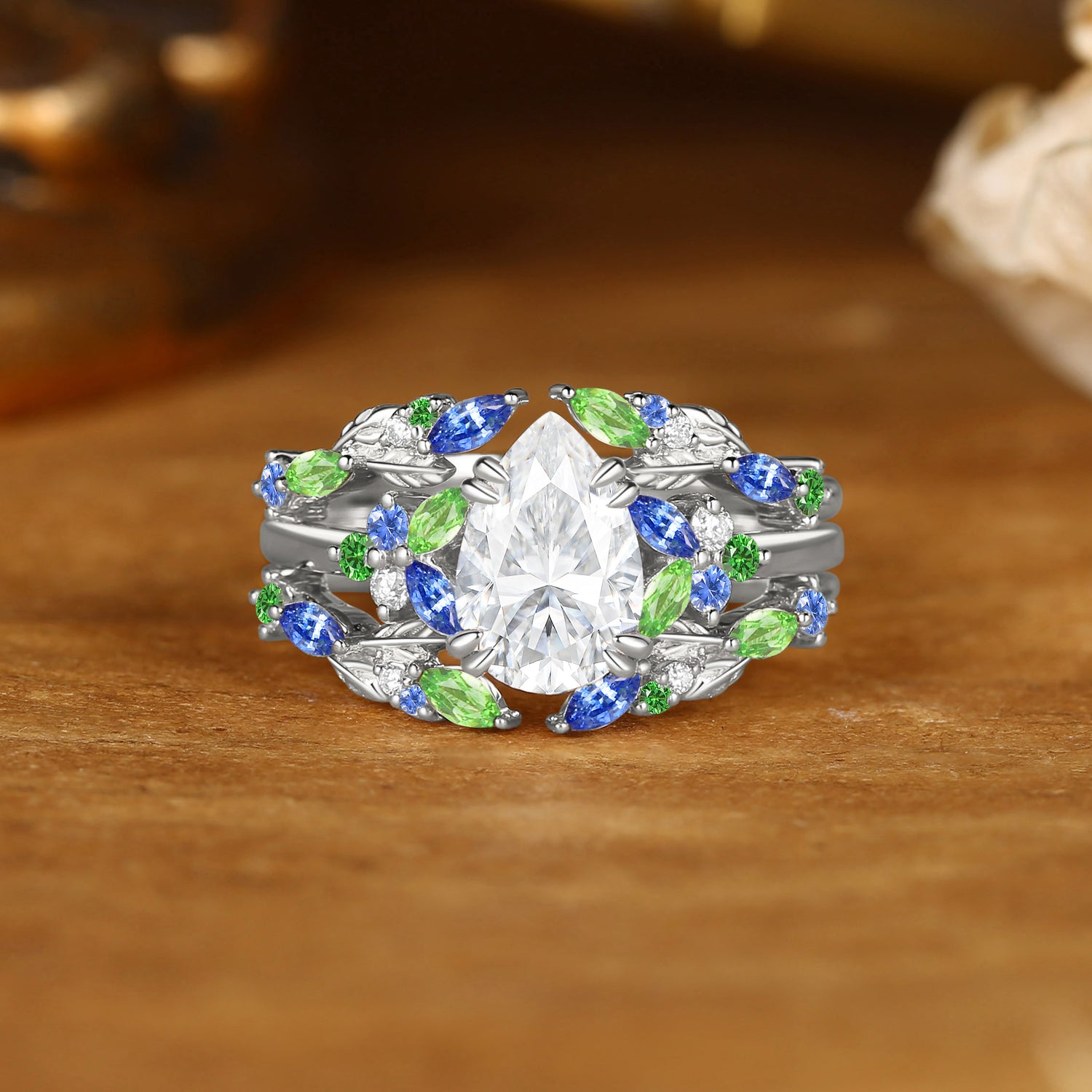 Jasmine - Monet's Garden Moissanite Leaf Ring Bridal Set