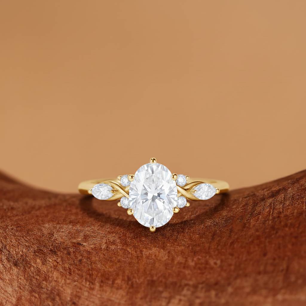 Nola - Three Stone Oval Cut Moissanite Twist Engagement Ring
