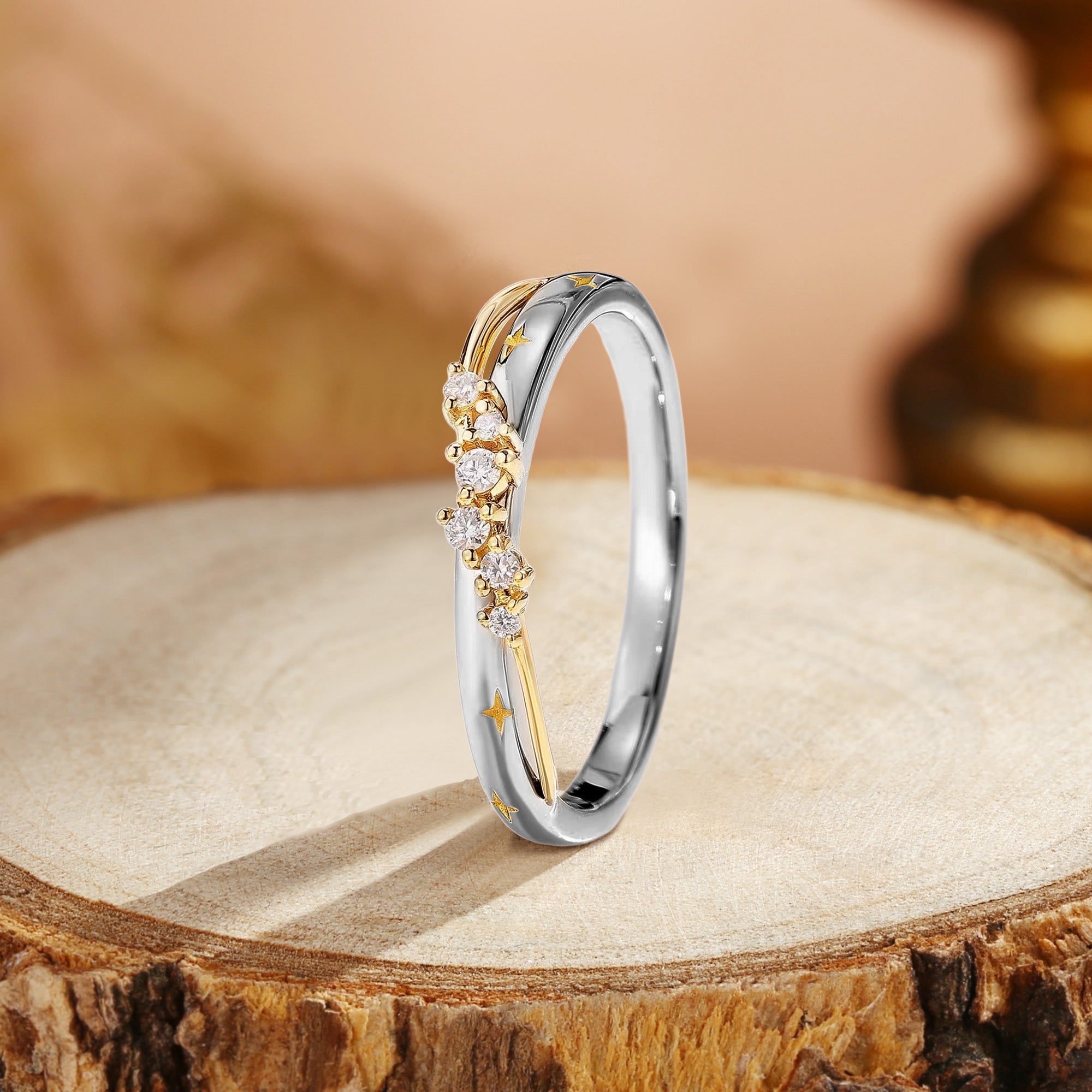 Minimalist Two Tone Wedding Band Star Ring For Women