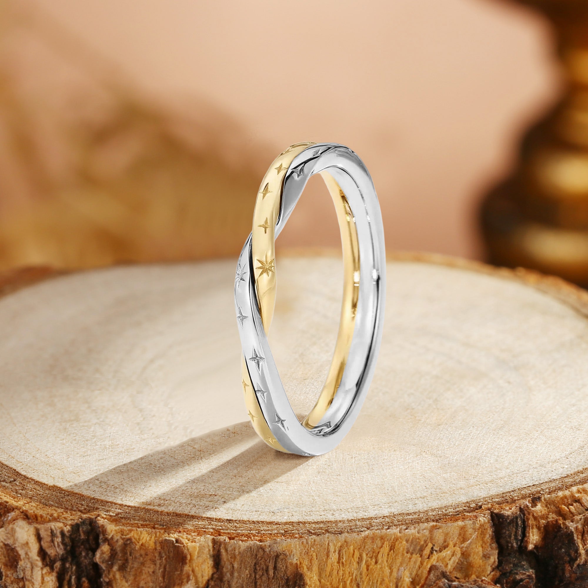 Twist Two-Tone Wedding Band Minimalist Night Sky Star Ring