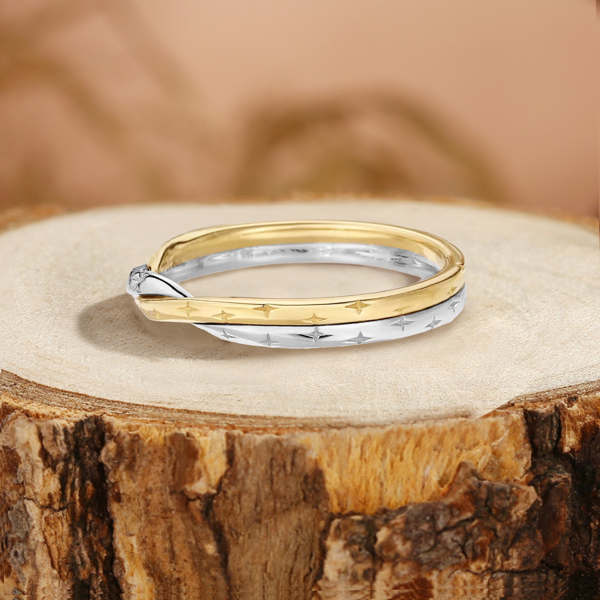 Twist Two-Tone Wedding Band Minimalist Night Sky Star Ring