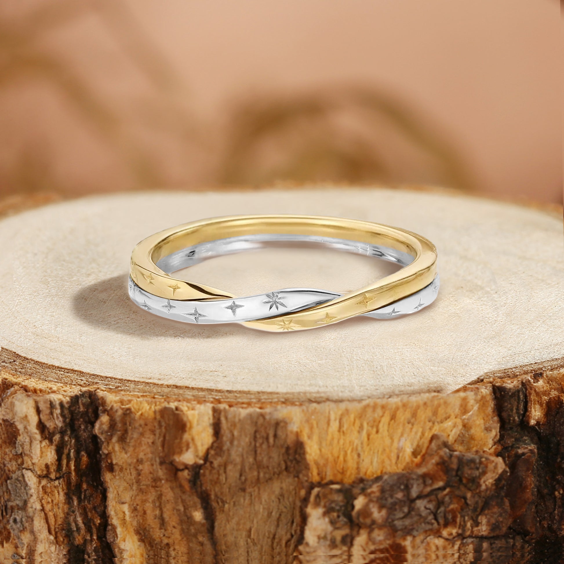 Twist Two-Tone Wedding Band Minimalist Night Sky Star Ring
