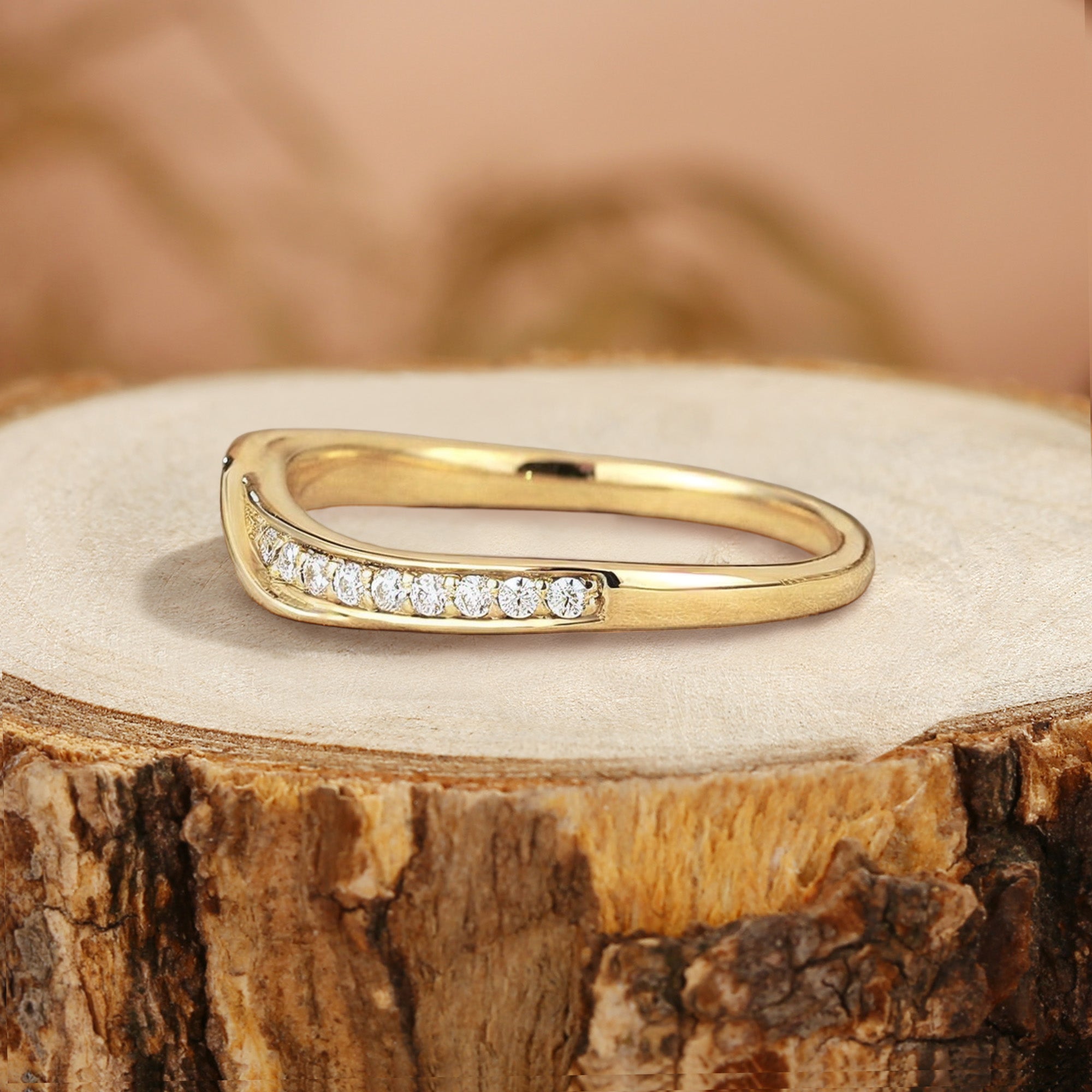 Unique Moissanite Wedding Band Art Deco Engraved Flower Ring For Women