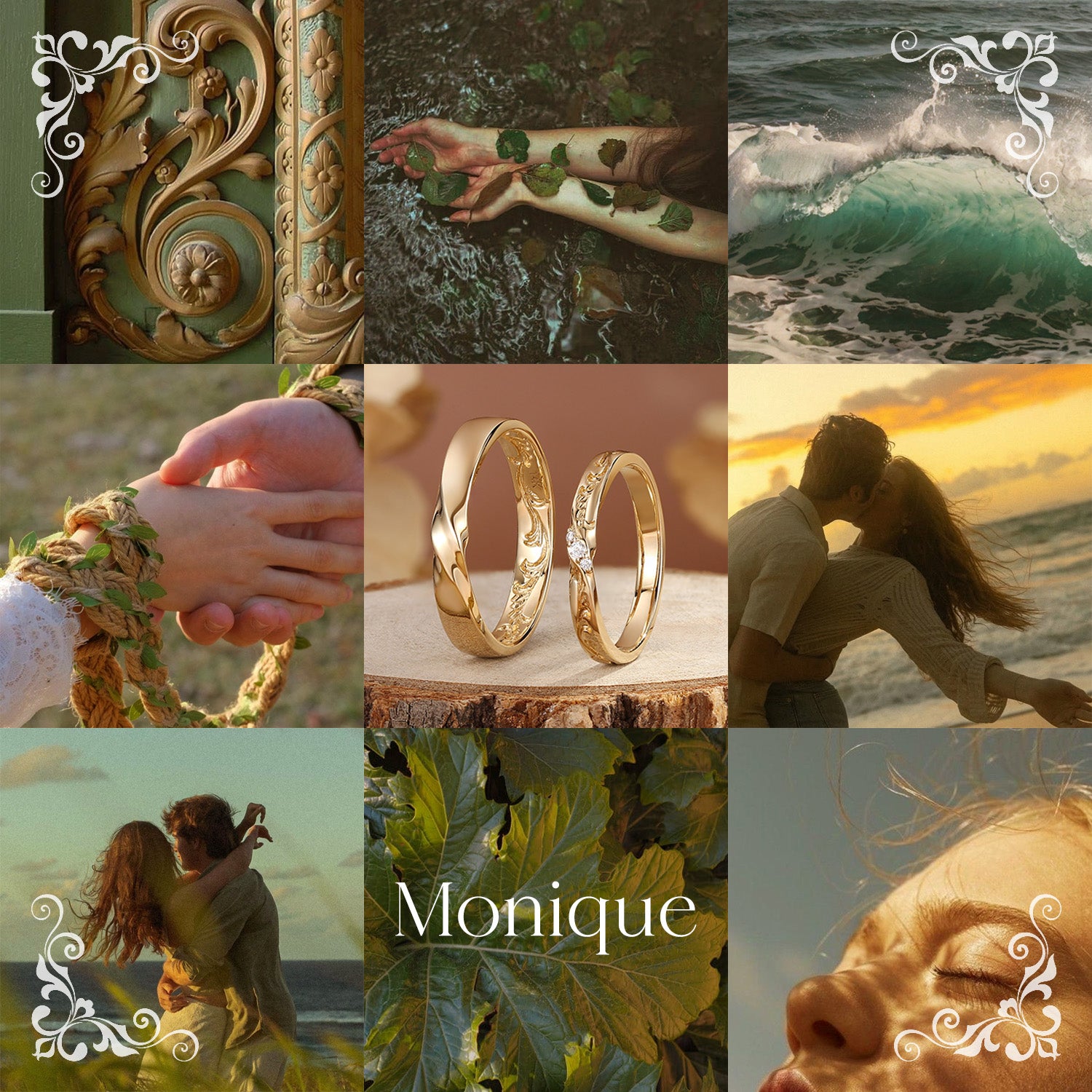 Monique - Unique Gold Design Moissanite Leafy Couple Ring