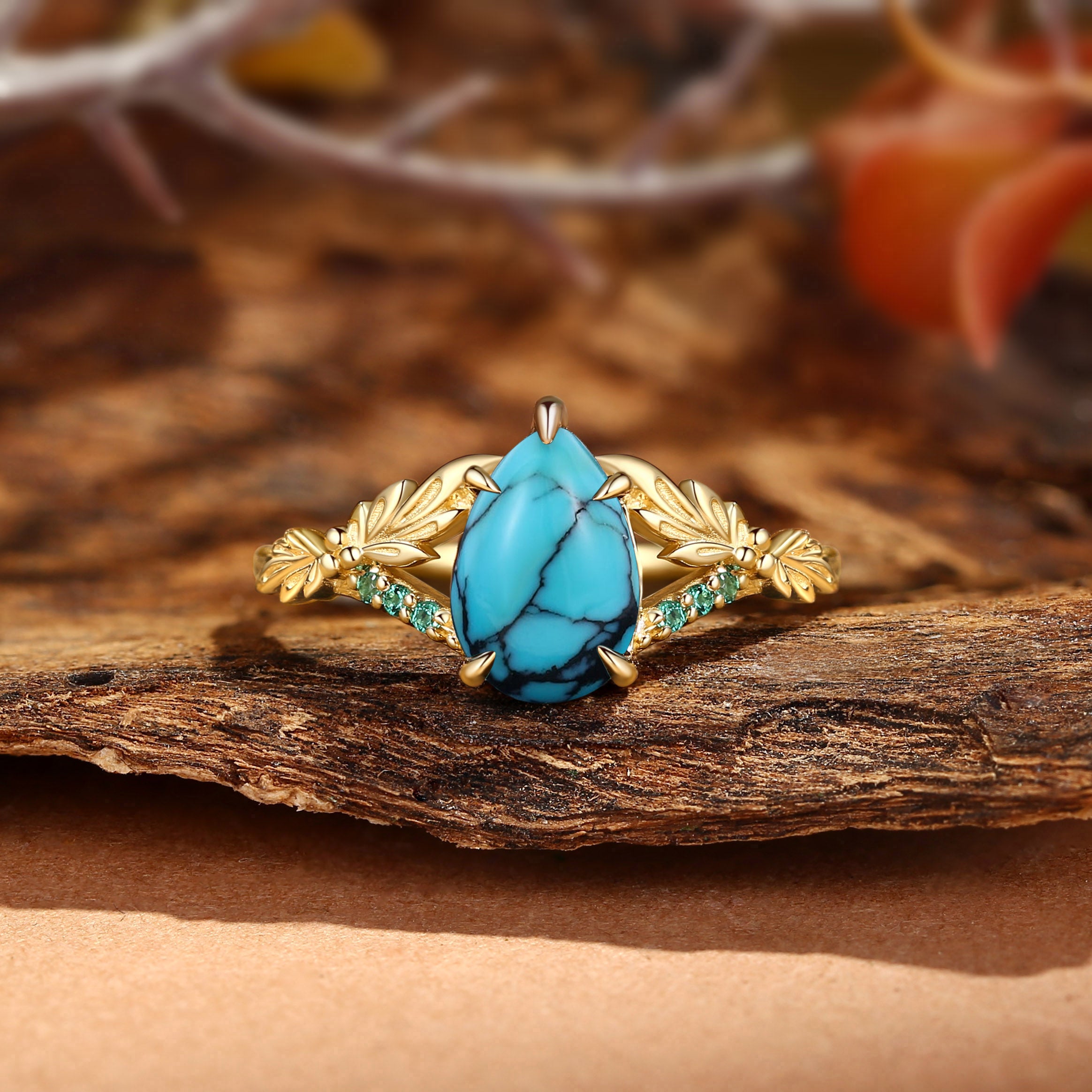 Klara - Large Carat Turquoise Leaf Engagement Ring