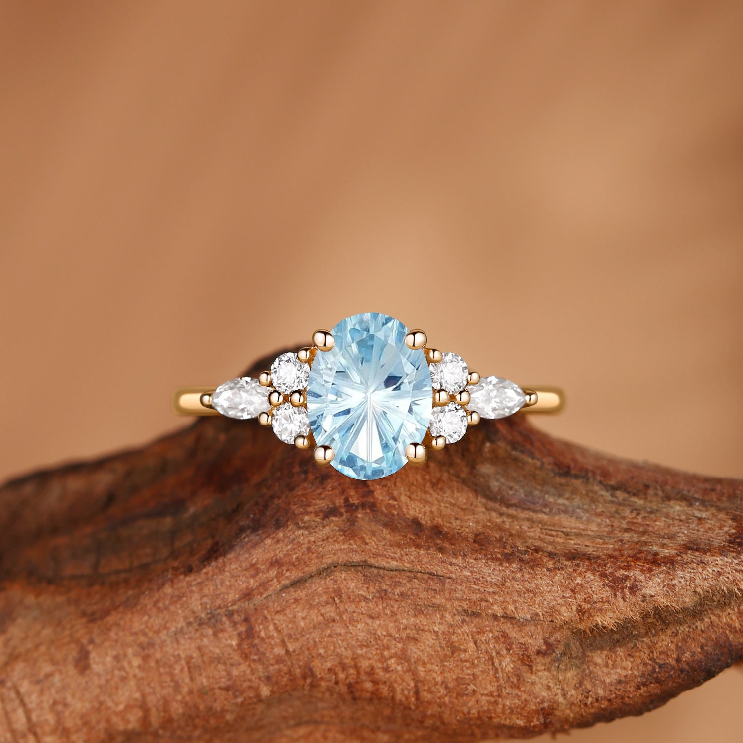 Lucinda - Oval Cut Firework Aquamarine Classic Engagement Ring