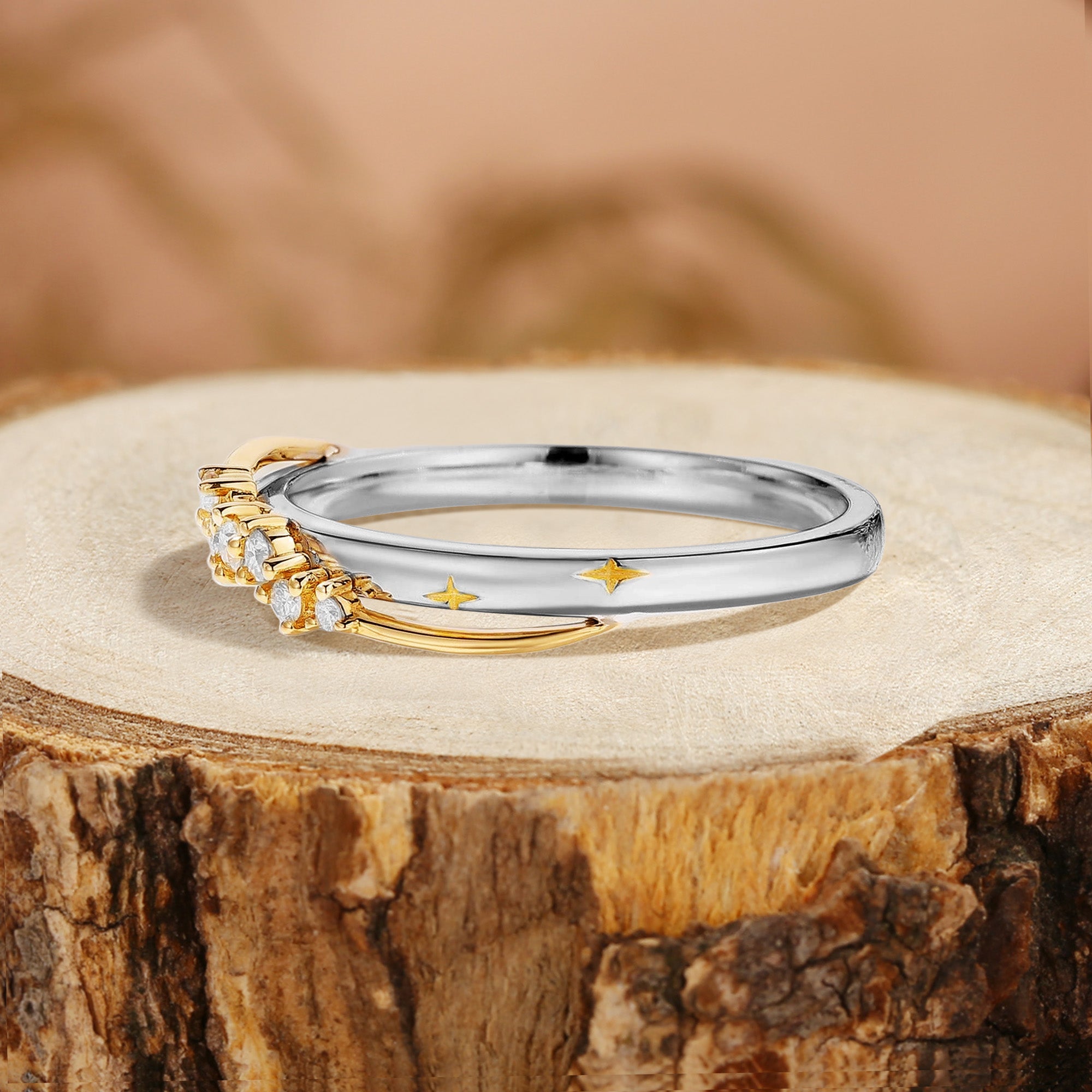 Minimalist Two Tone Wedding Band Star Ring For Women