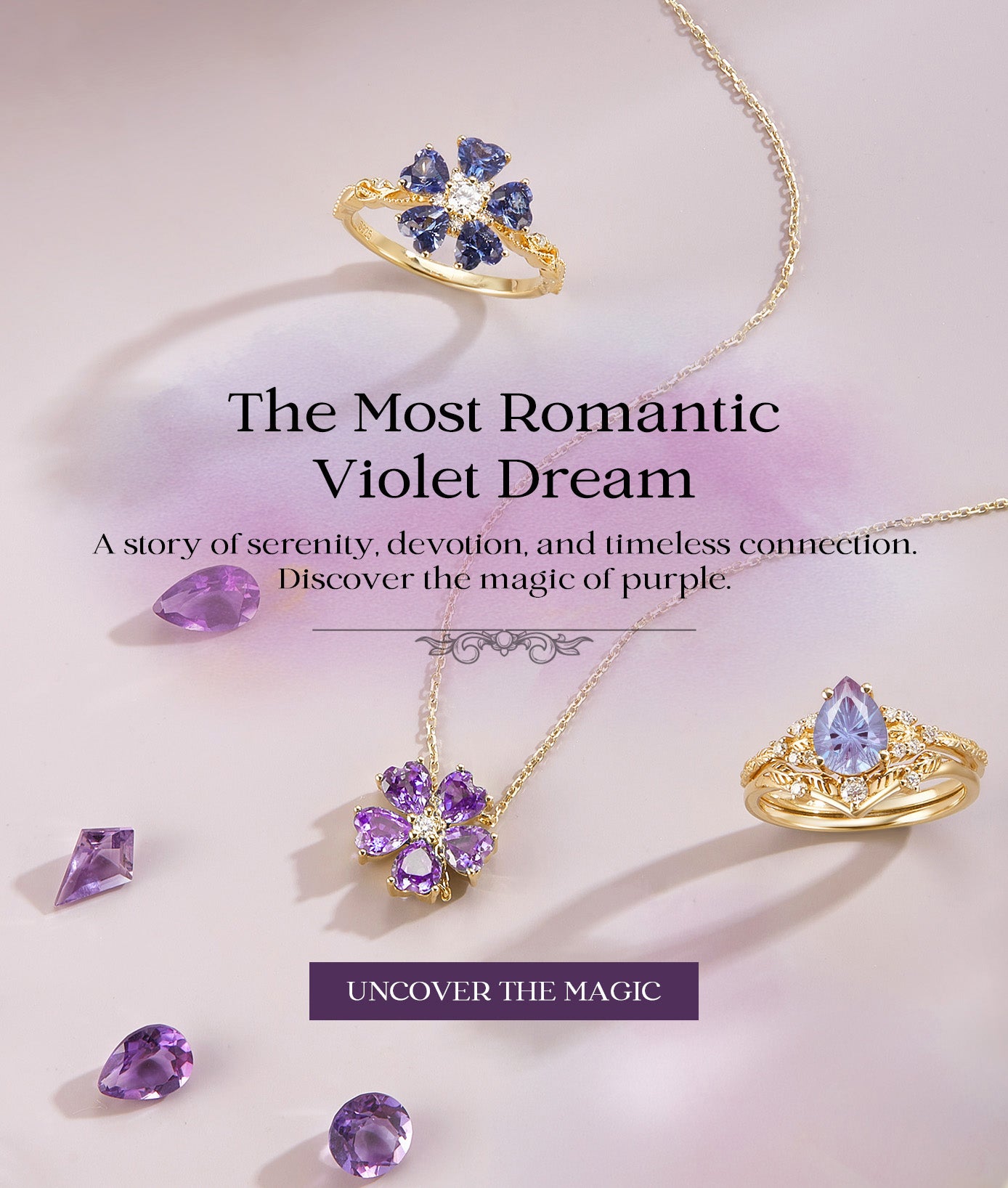 Jora - Pear Cut Amethyst Vine Inspired Leafy Bridal Set 2pcs