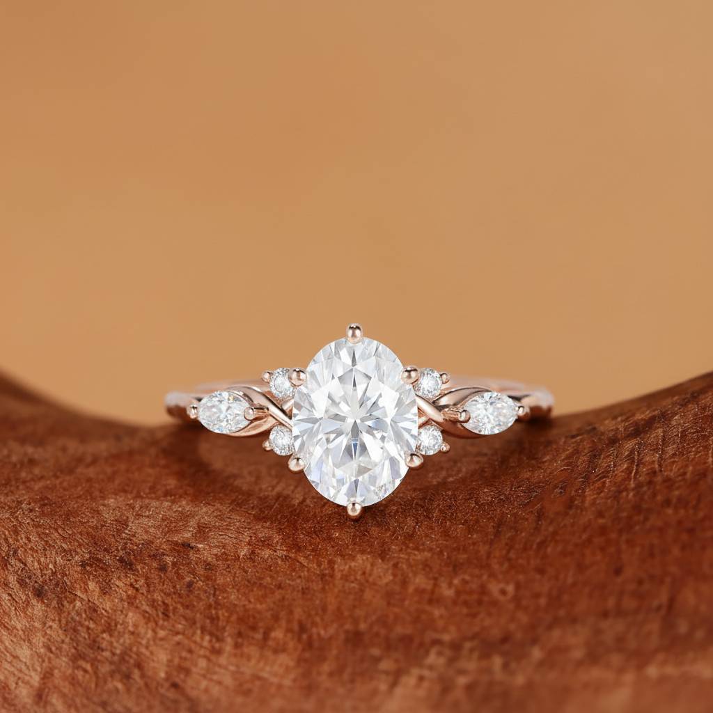 Nola - Three Stone Oval Cut Moissanite Twist Engagement Ring