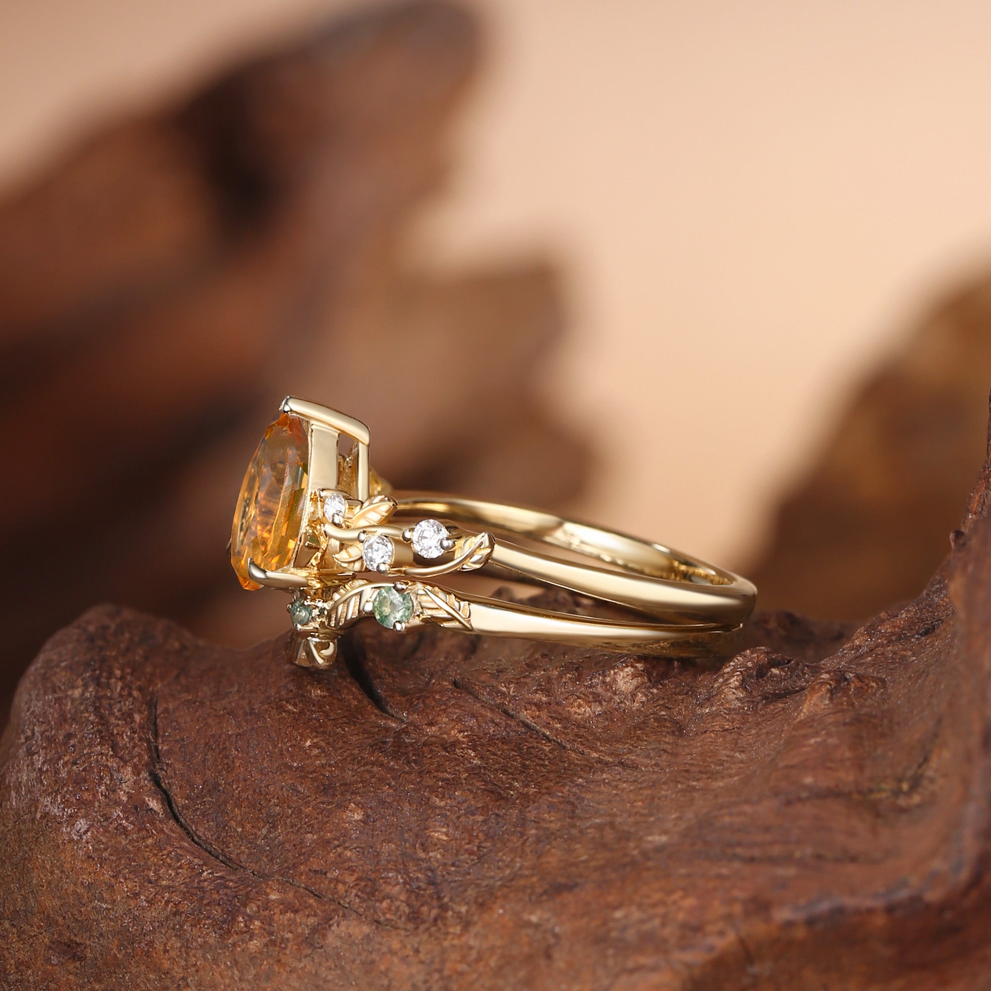 Clarissa - Pear Cut Citrine Leaf Bridal Set 2pcs