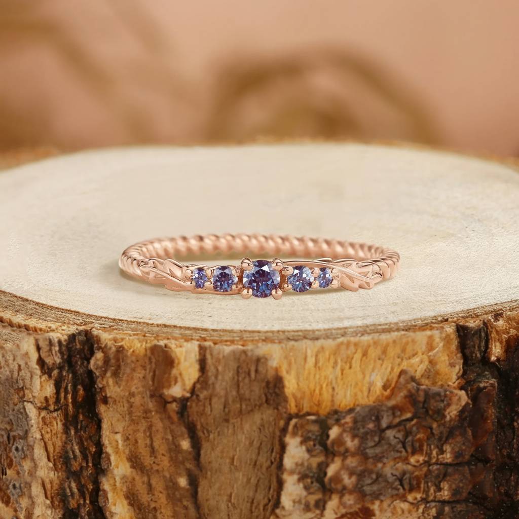 Wedding Band - Nature Inspired Alexandrite Twisted Leaf Ring