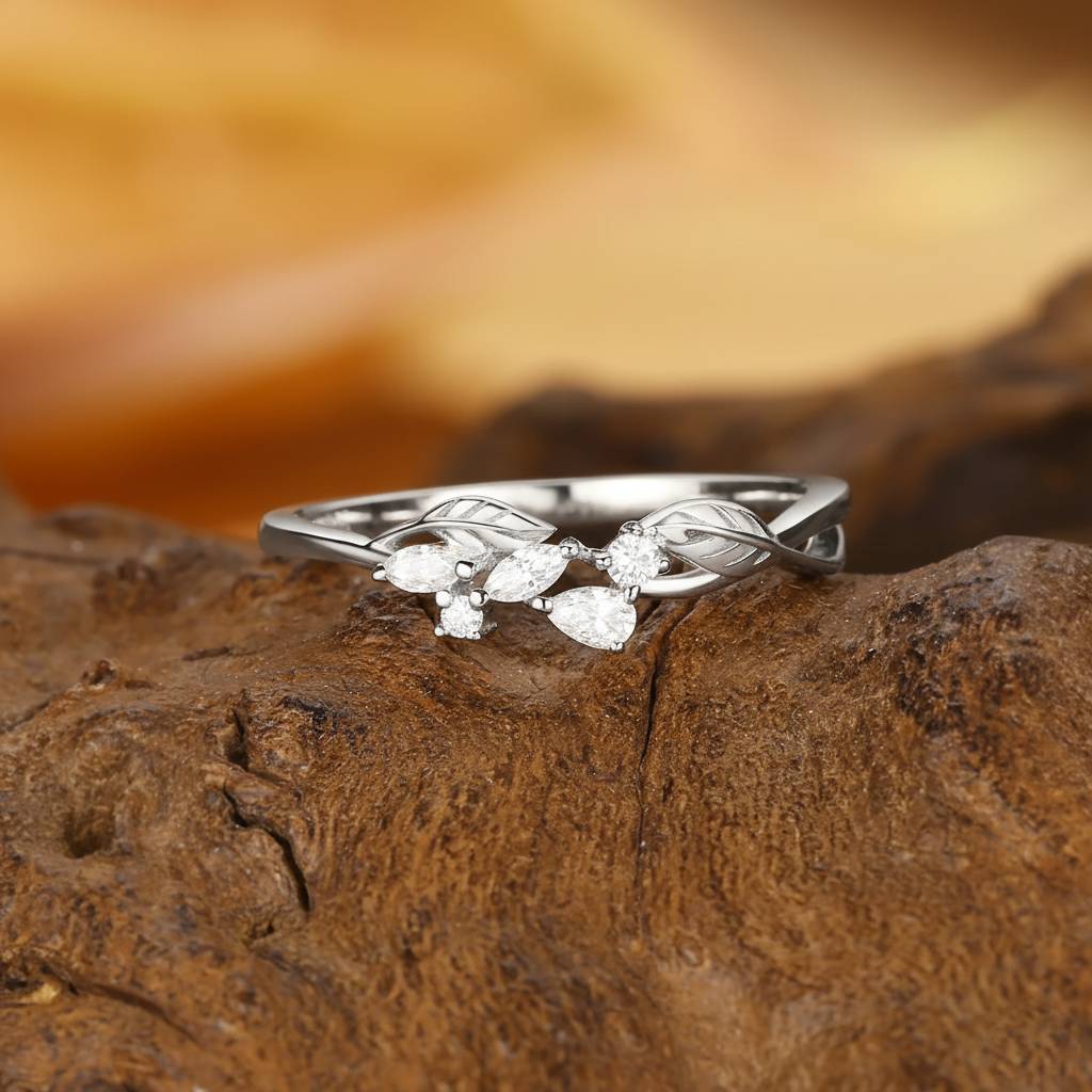 Leaf Design Pear Moissanite Cluster Wedding Band