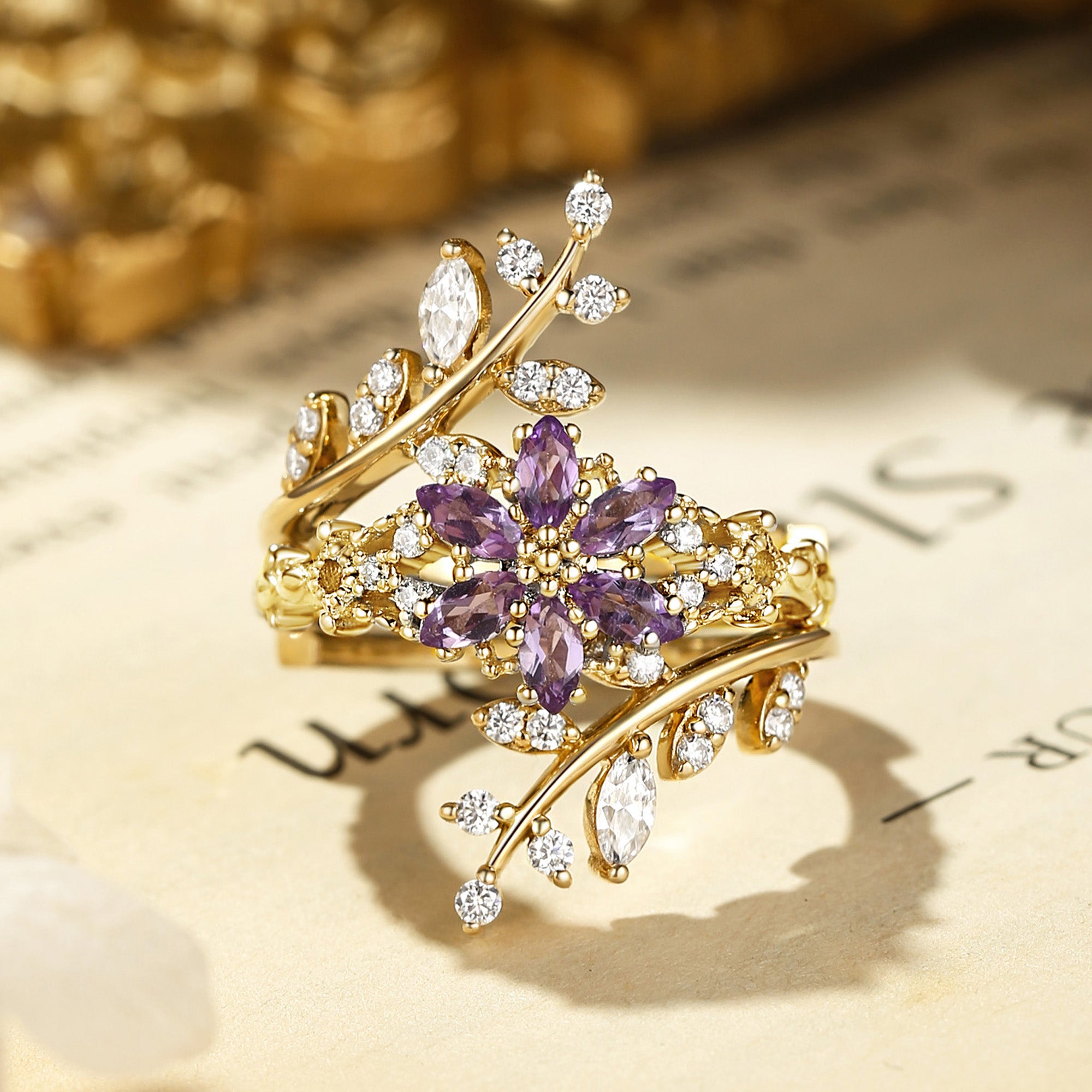 Marguerite - Flower Amethyst Cluster Bridal Set 2pcs