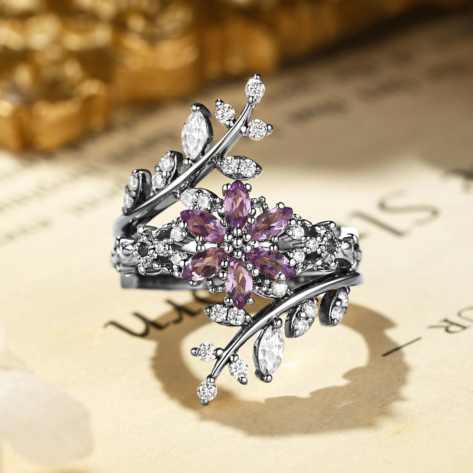 Marguerite - Flower Amethyst Cluster Bridal Set 2pcs