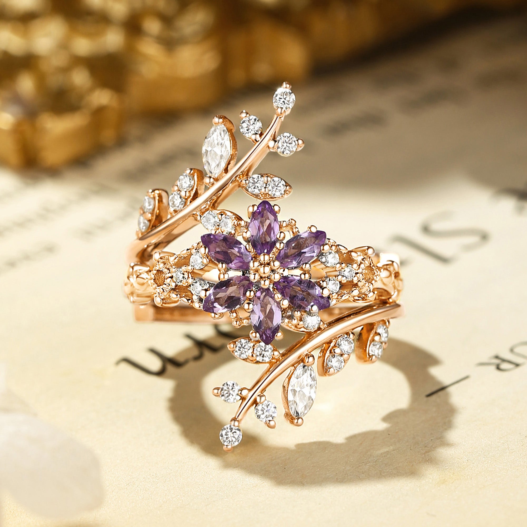 Marguerite - Flower Amethyst Cluster Bridal Set 2pcs