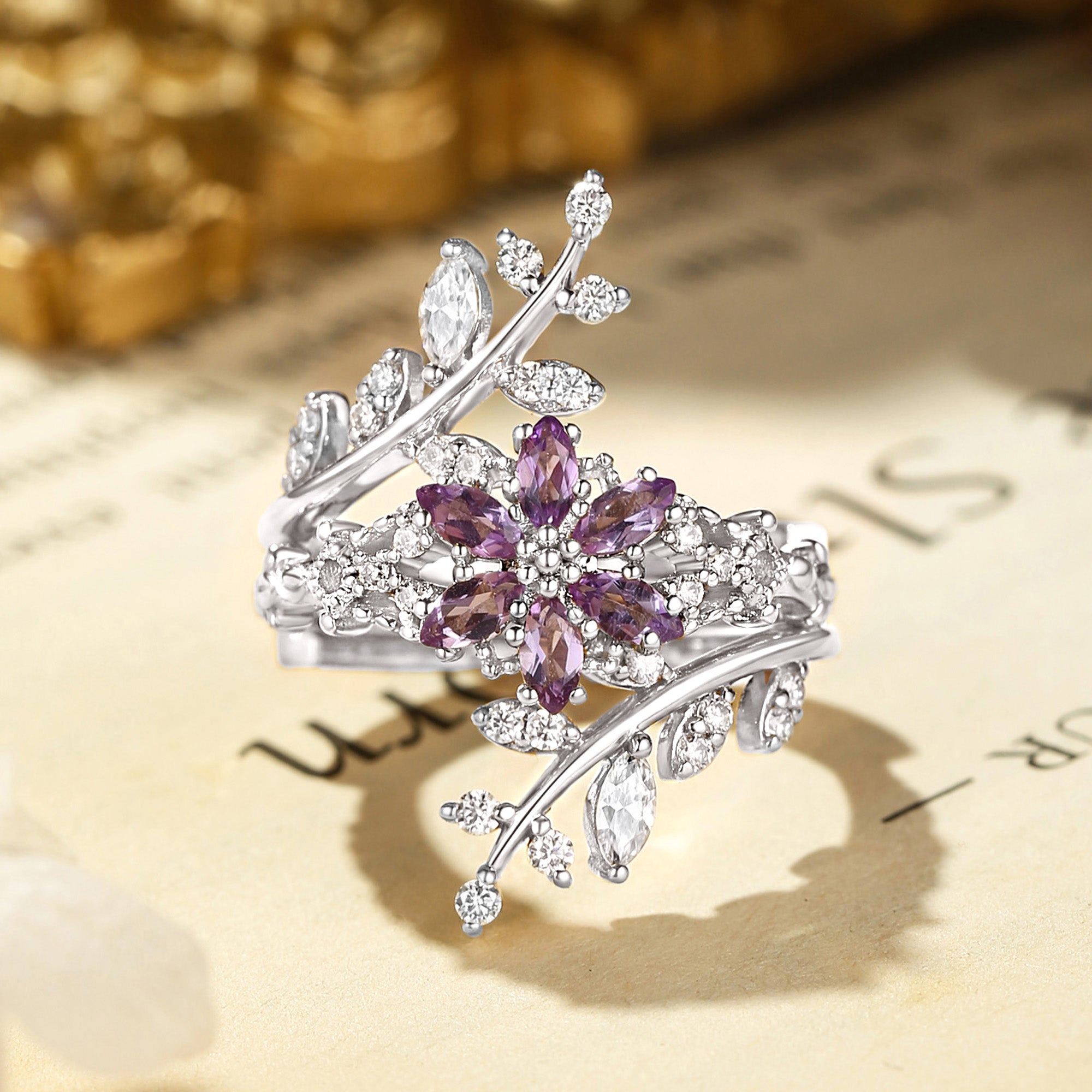 Marguerite - Flower Amethyst Cluster Bridal Set 2pcs