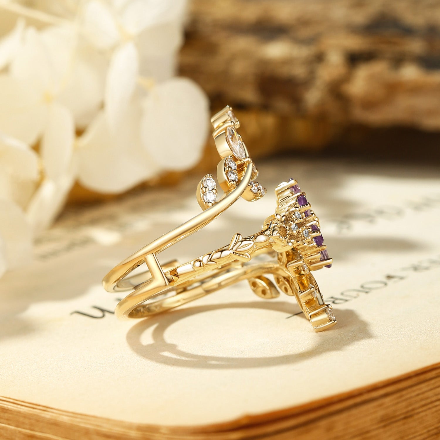 Marguerite - Flower Amethyst Cluster Bridal Set 2pcs