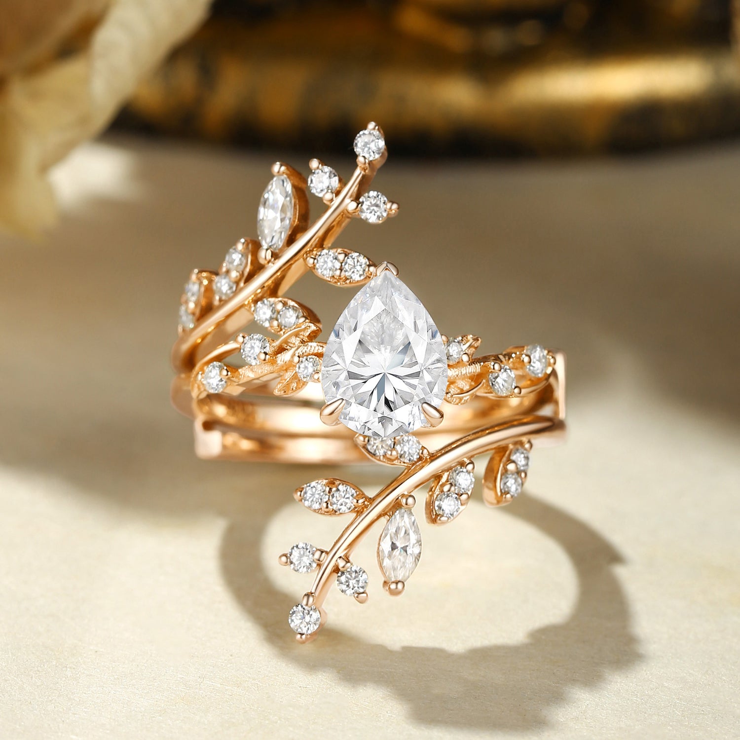 Elaine - Pear Cut Moissanite Enhancer Bridal Set 2pcs