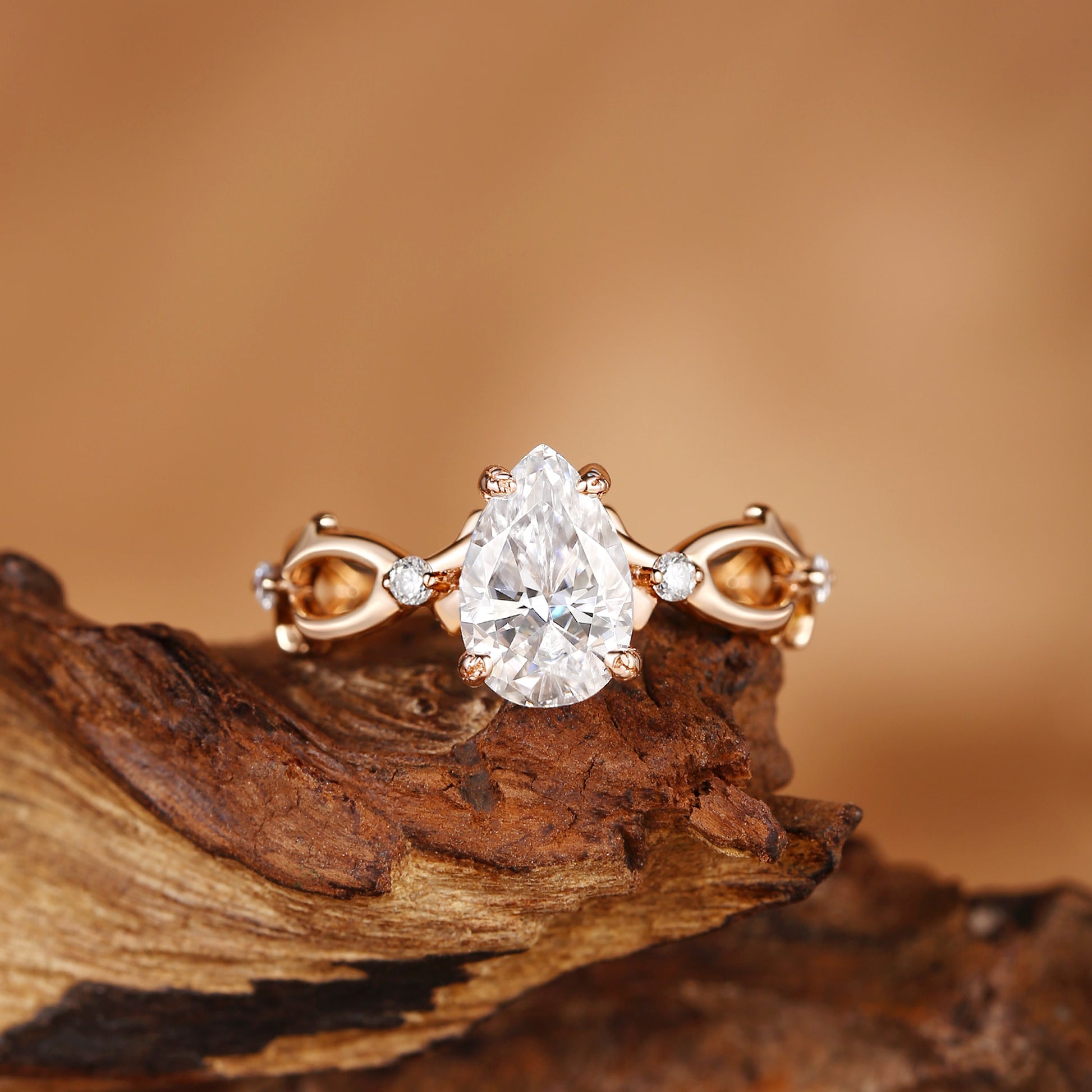 Classic Ring - Unique Pear Cut Moissanite Engagement Ring