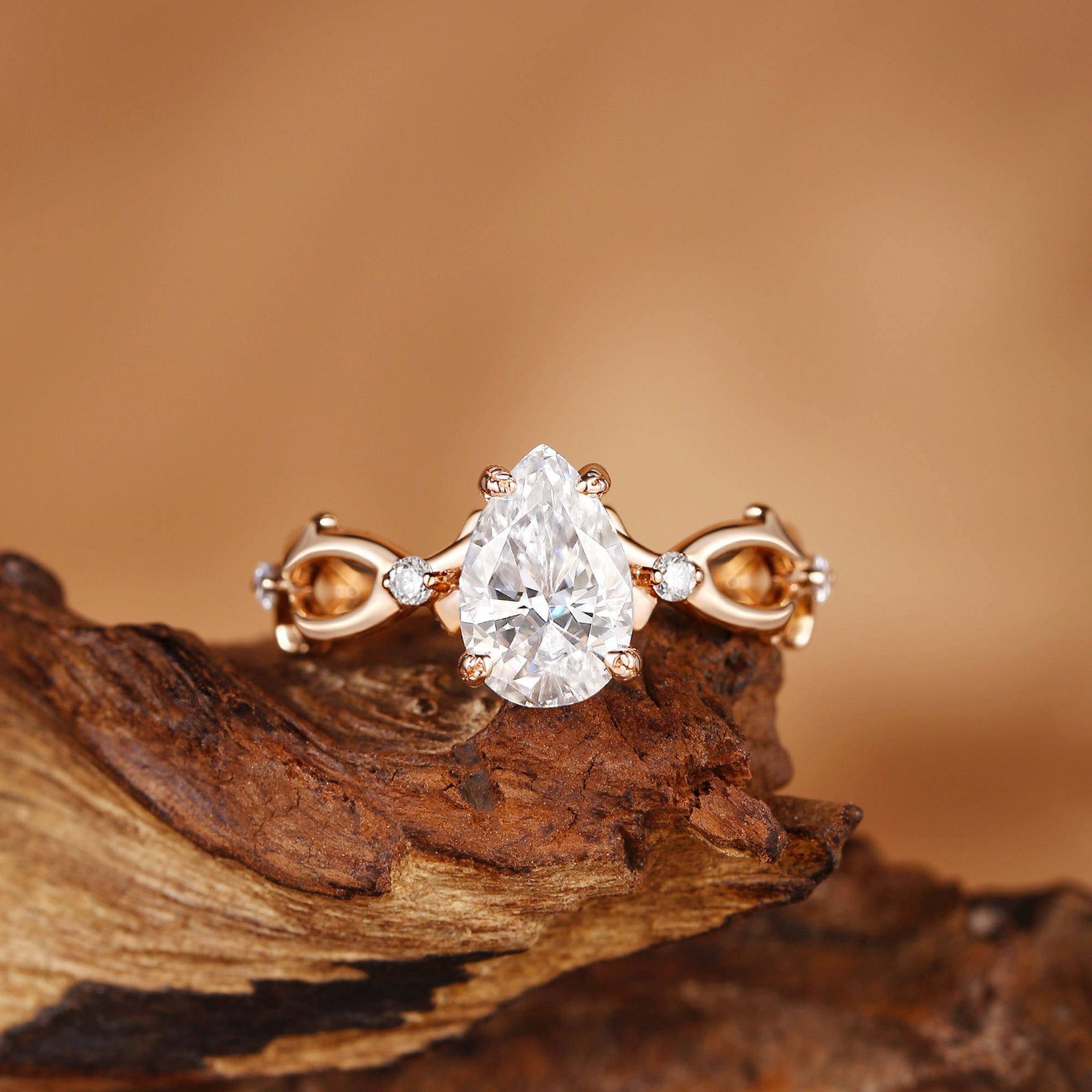 Classic Ring - Unique Pear Cut Moissanite Engagement Ring