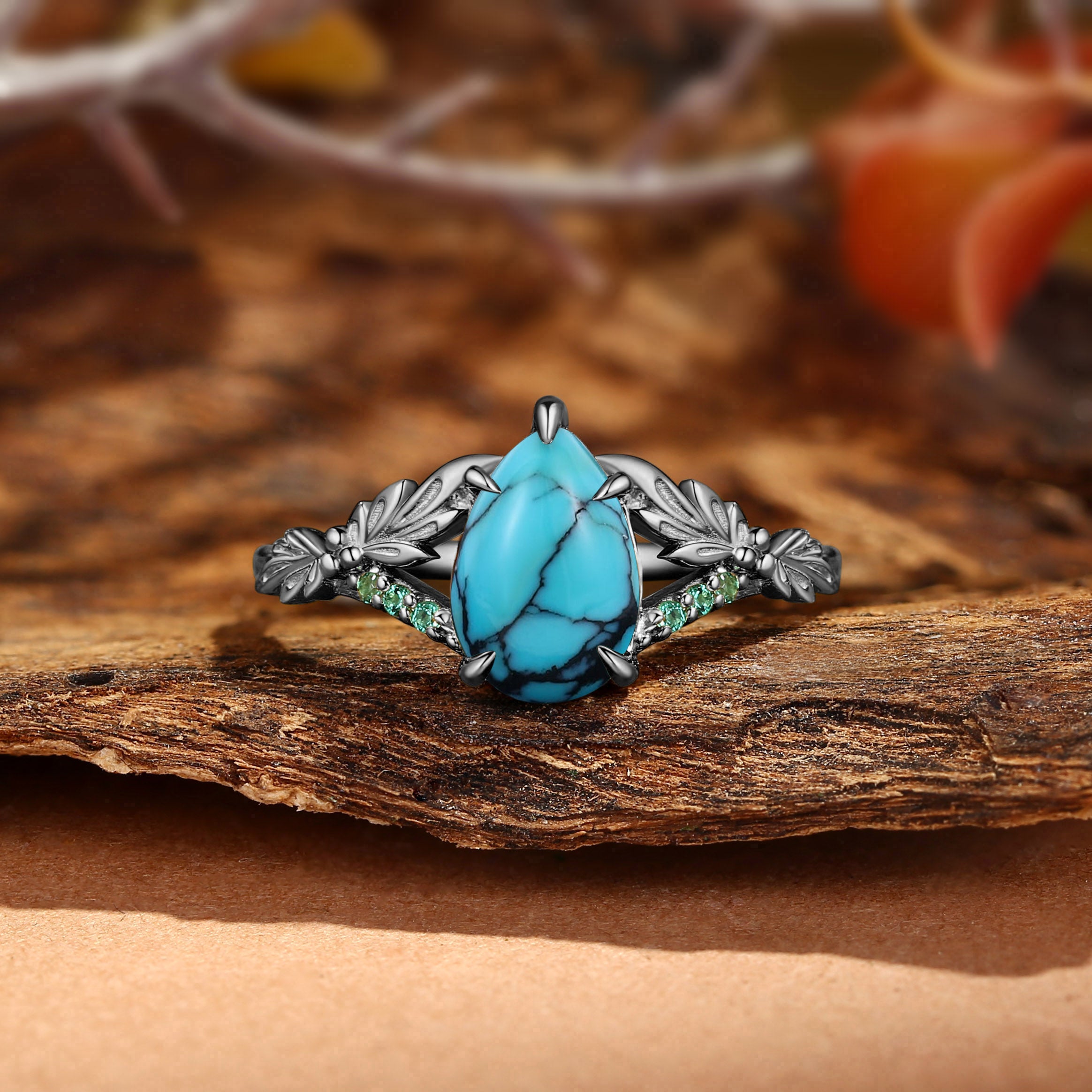Klara - Large Carat Turquoise Leaf Engagement Ring