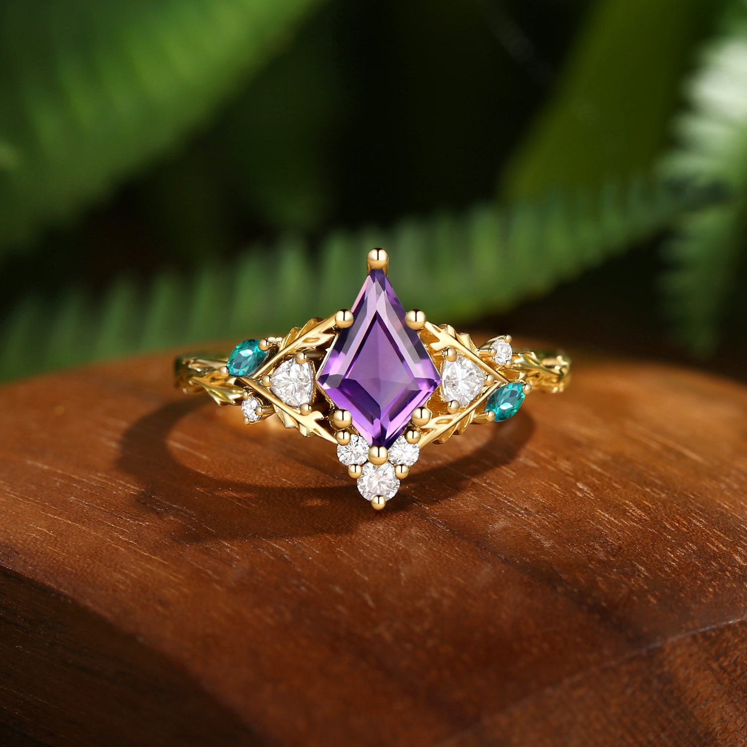Katriel - 1.5CT Kite Cut Amethyst Oak Leaf Engagement Ring