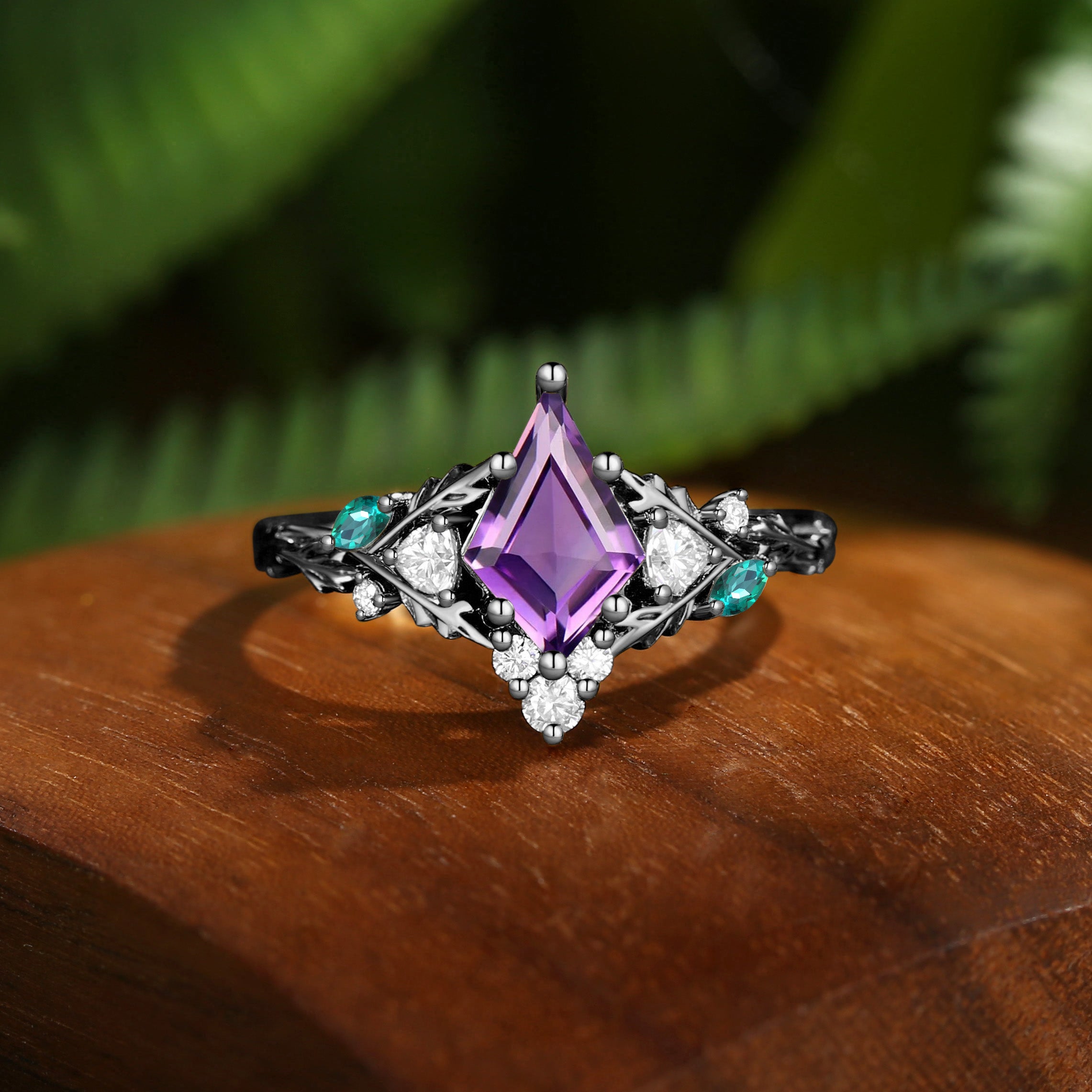 Katriel - 1.5CT Kite Cut Amethyst Oak Leaf Engagement Ring