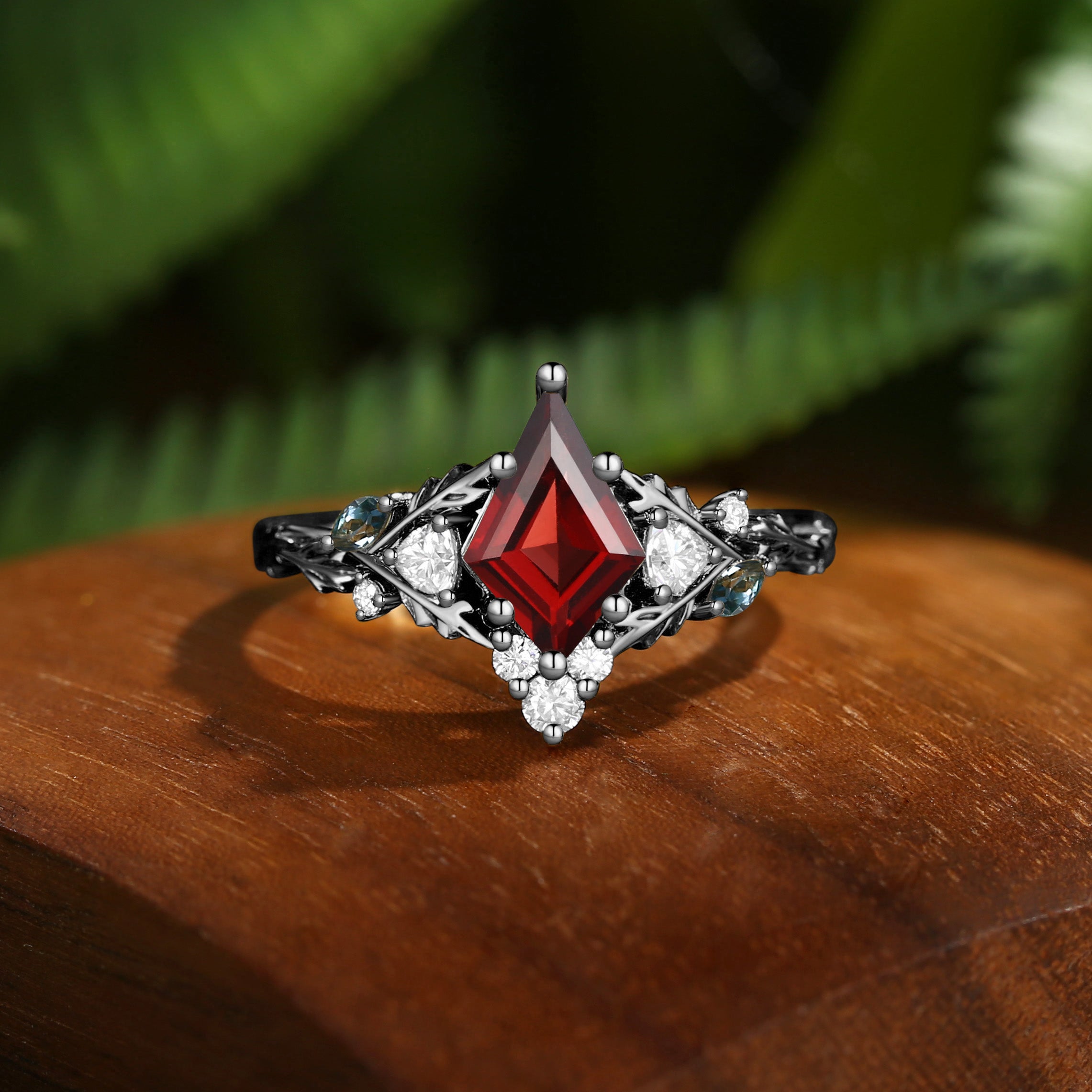 Katriel - 1.5CT Kite Cut Garnet Oak Leaf Engagement Ring