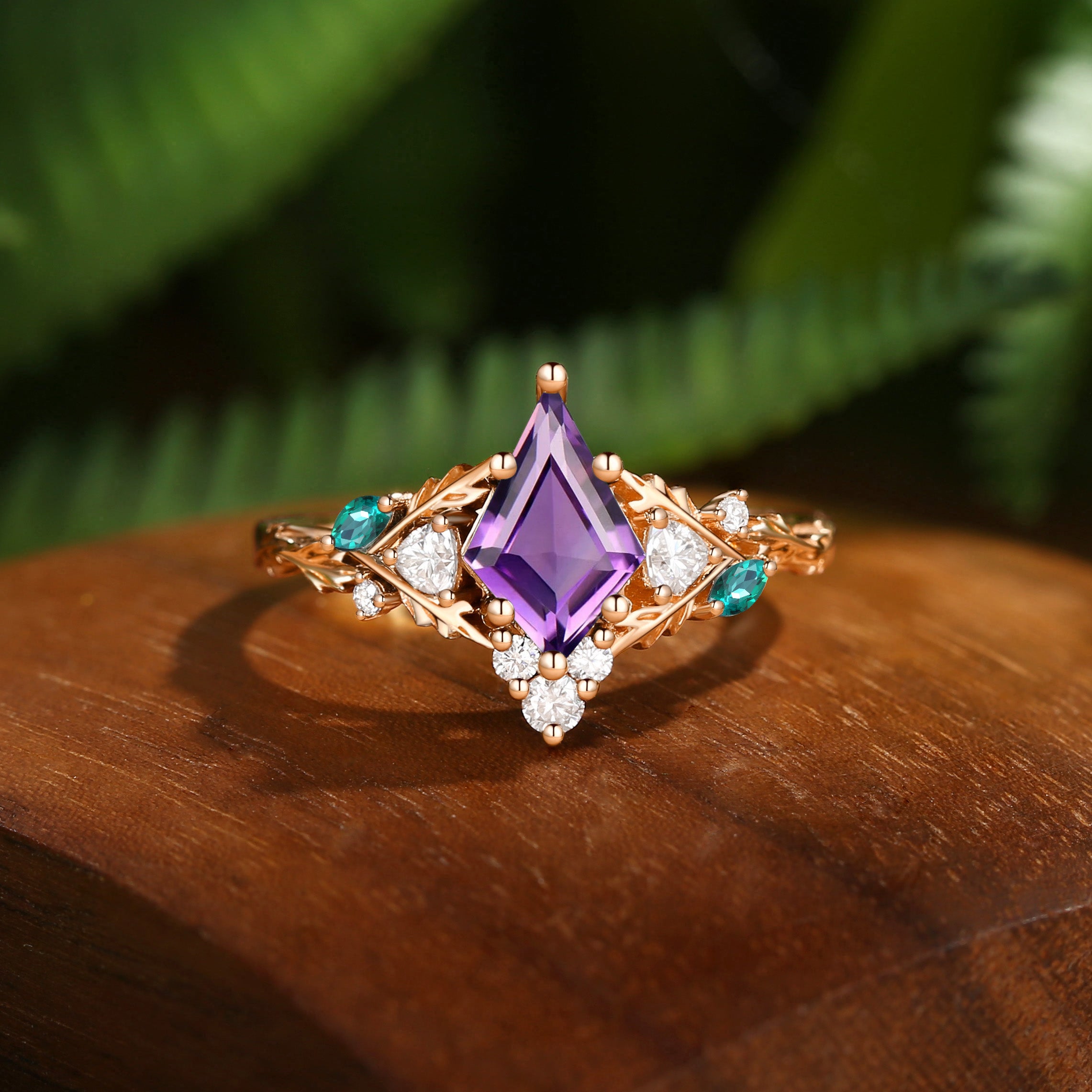 Katriel - 1.5CT Kite Cut Amethyst Oak Leaf Engagement Ring