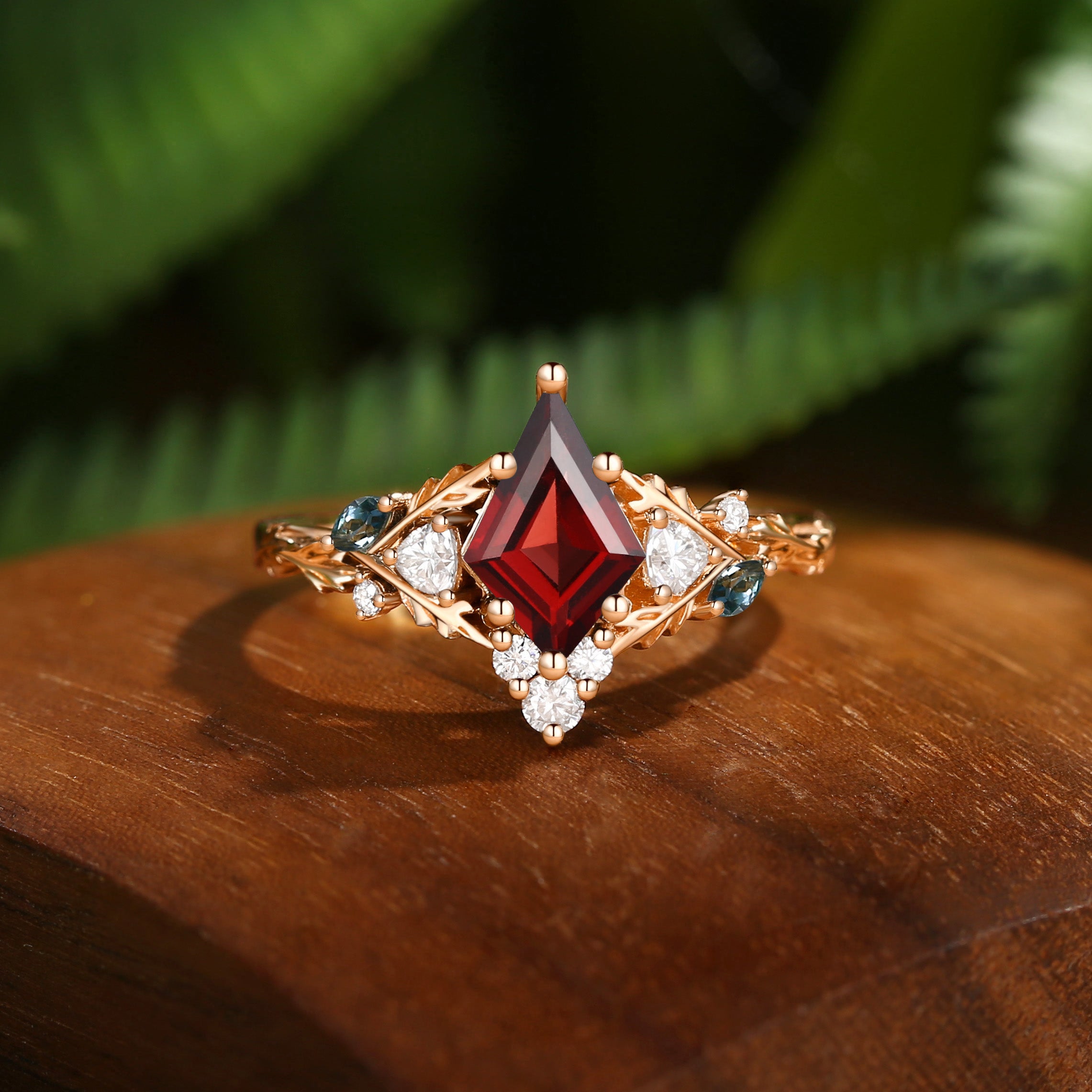 Katriel - 1.5CT Kite Cut Garnet Oak Leaf Engagement Ring