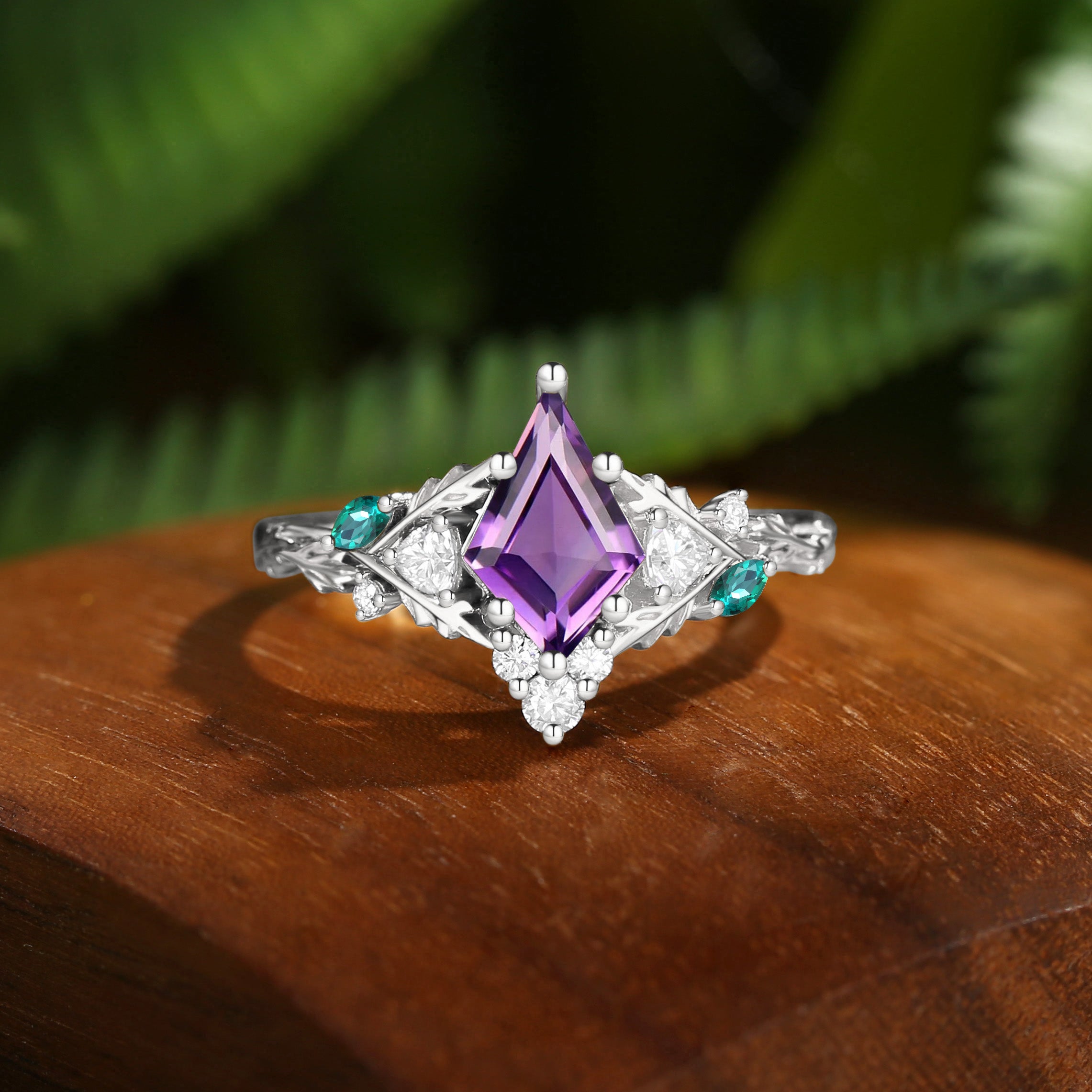 Katriel - 1.5CT Kite Cut Amethyst Oak Leaf Engagement Ring