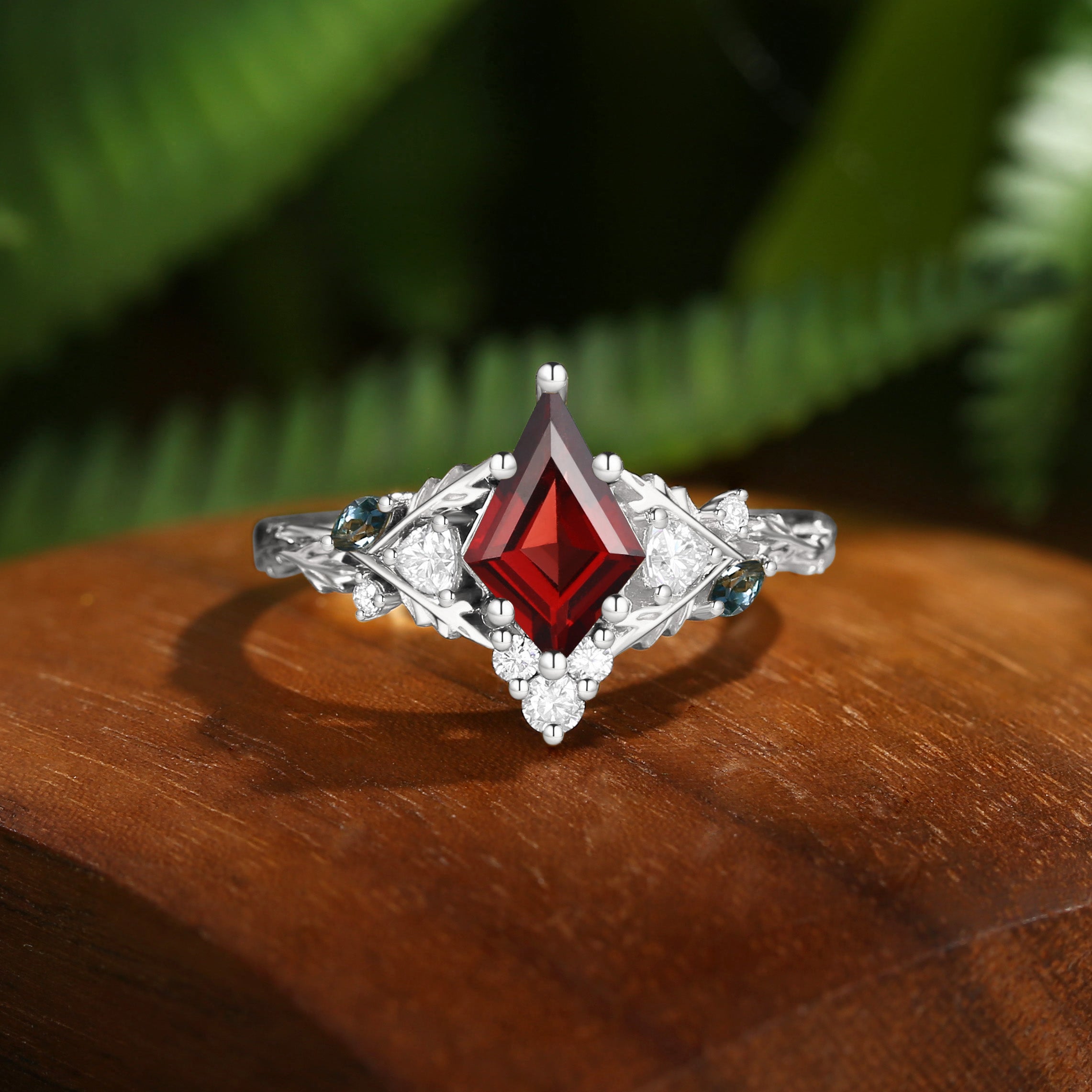 Katriel - 1.5CT Kite Cut Garnet Oak Leaf Engagement Ring