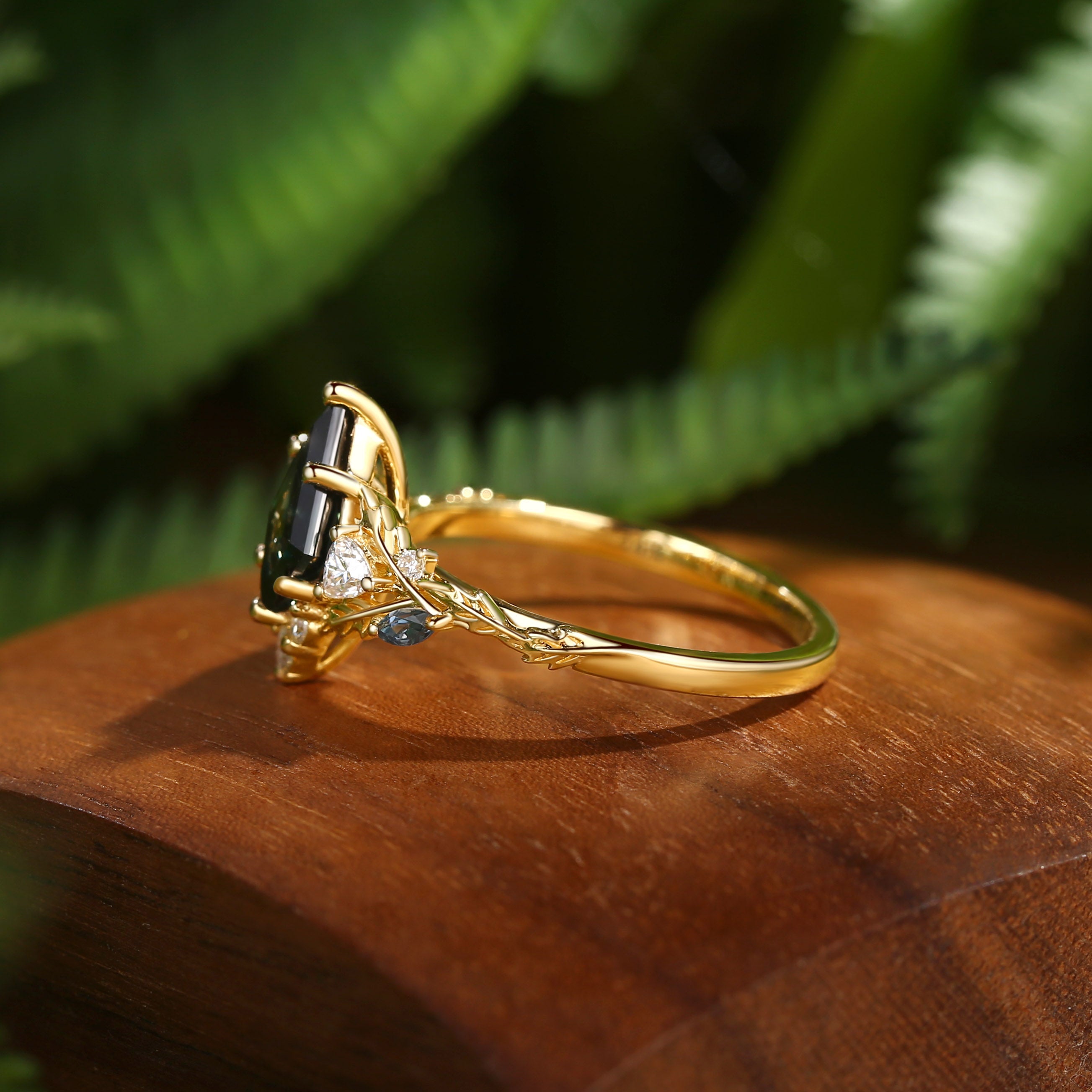 Katriel - 1.5CT Kite Cut Lab Green Sapphire Oak Leaf Engagement Ring