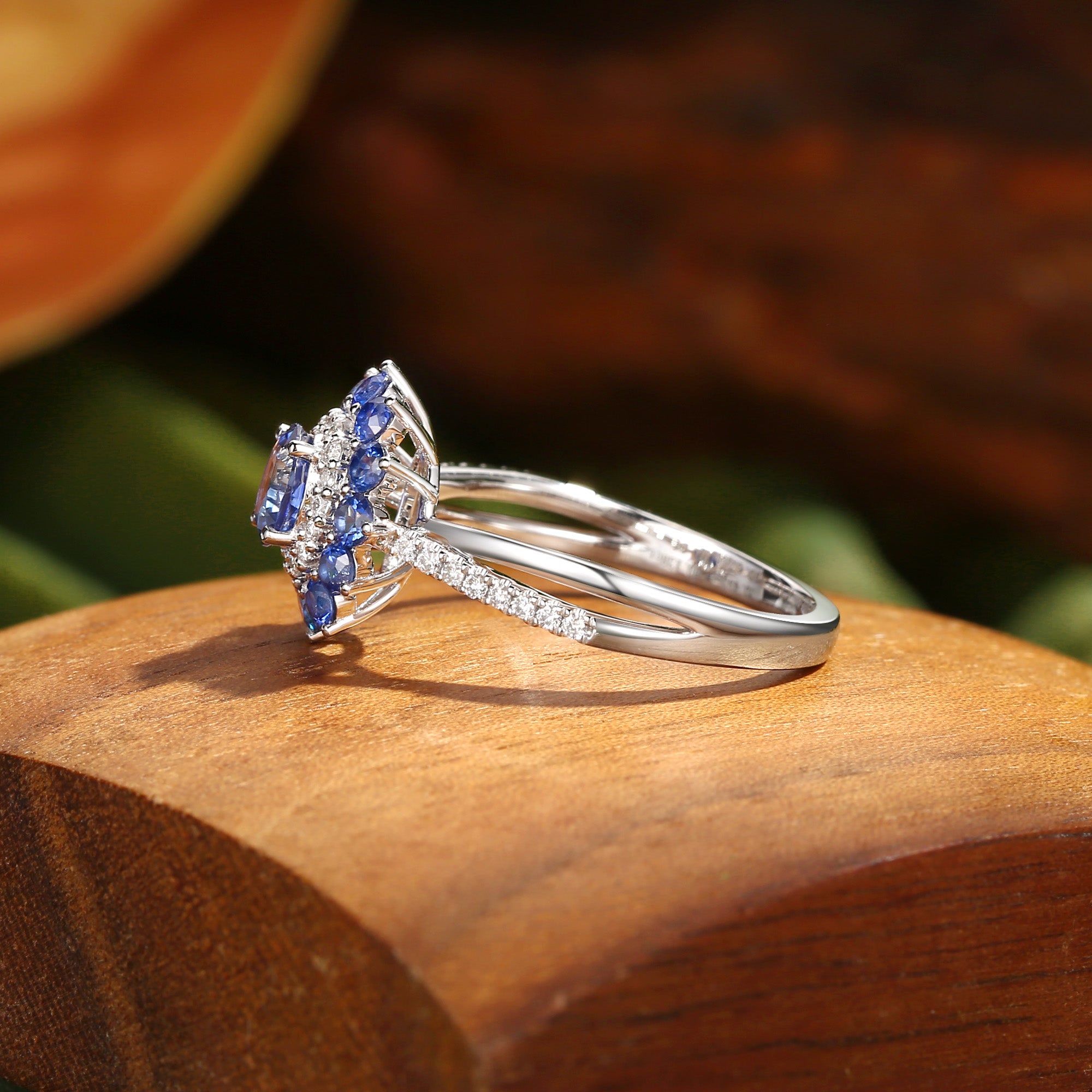 Odessa - Sapphire & Moissanite Bouble Halo Twist Engagement Ring