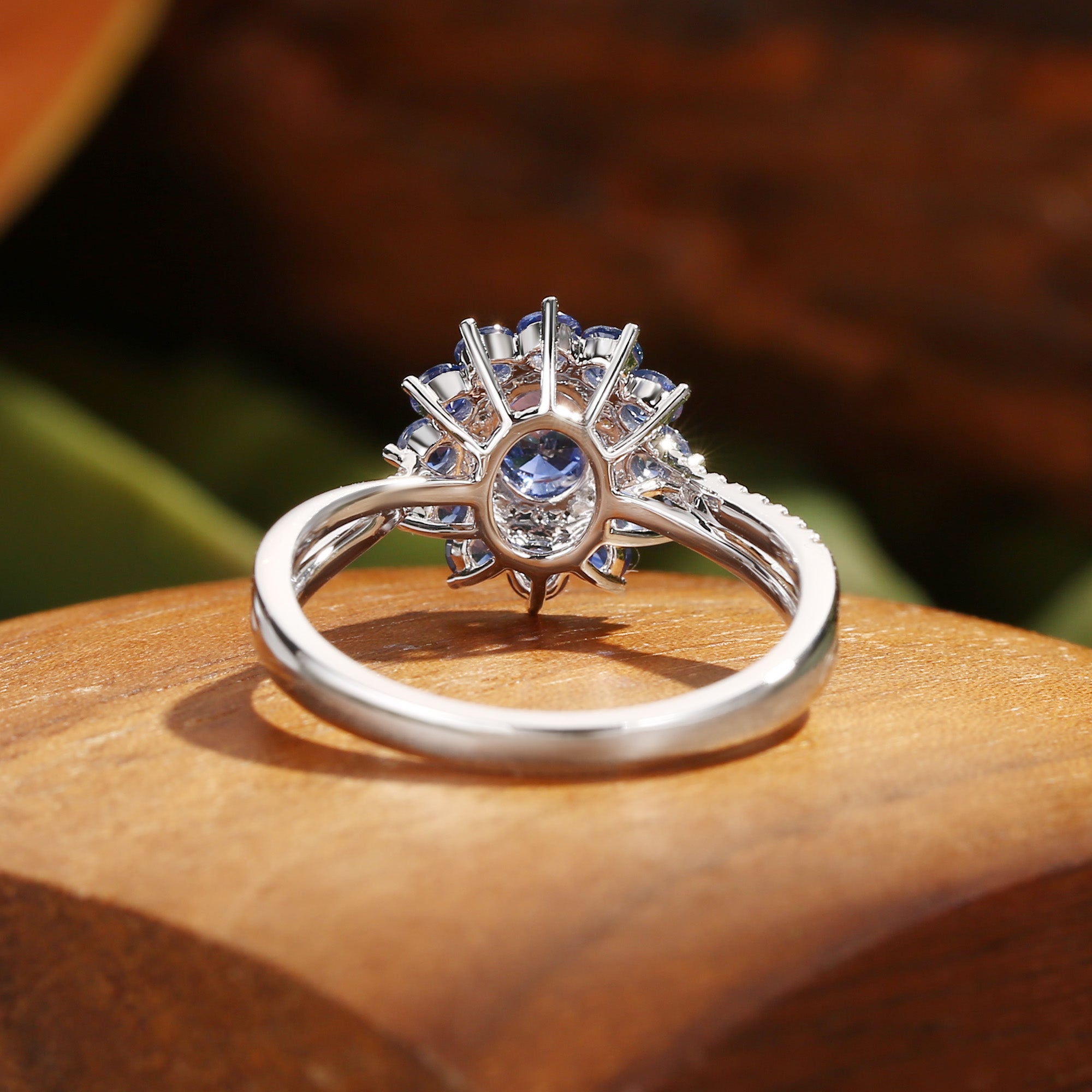 Odessa - Sapphire & Moissanite Bouble Halo Twist Engagement Ring