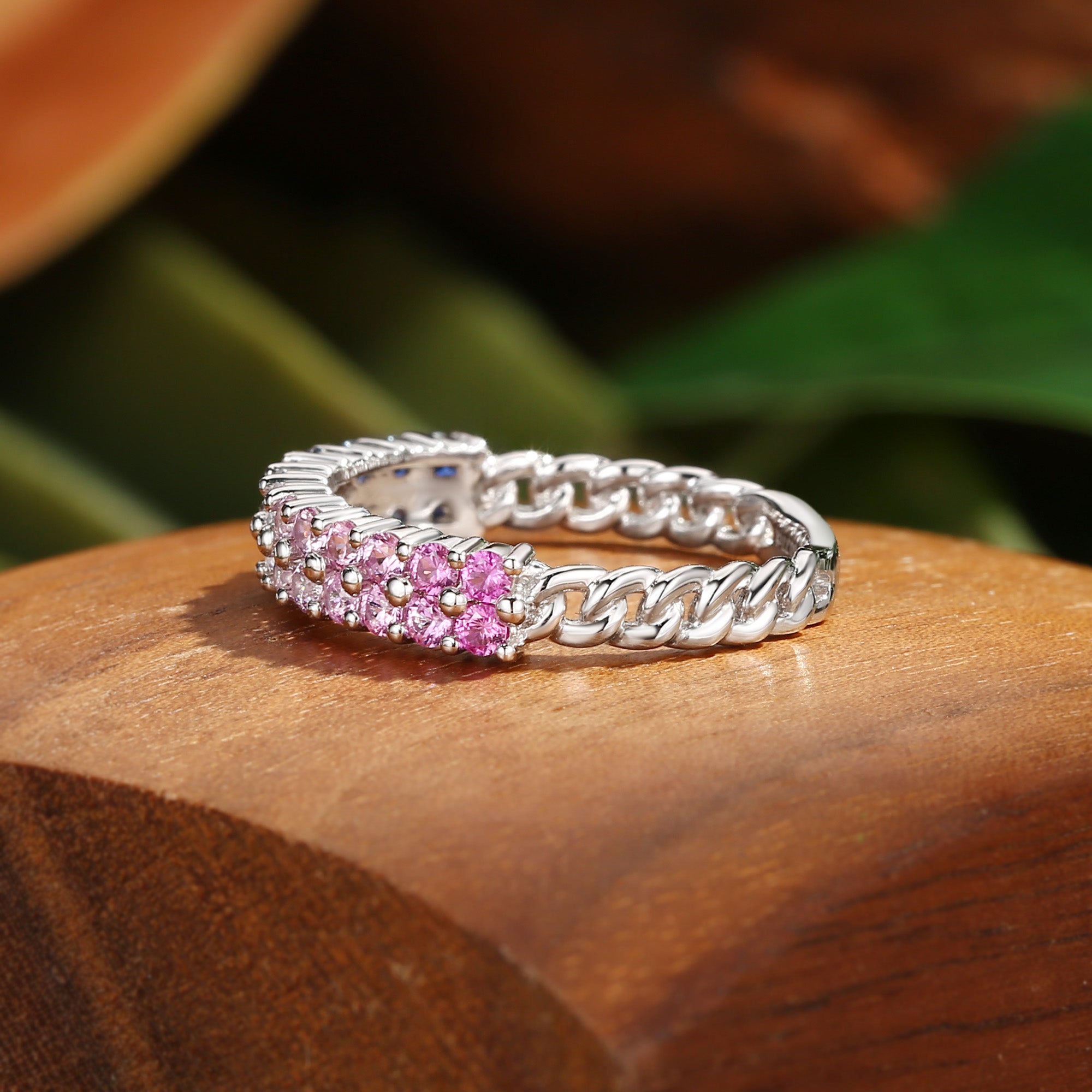 Monet's Garden-Inspired Lab Rainbow Sapphire Wedding Band