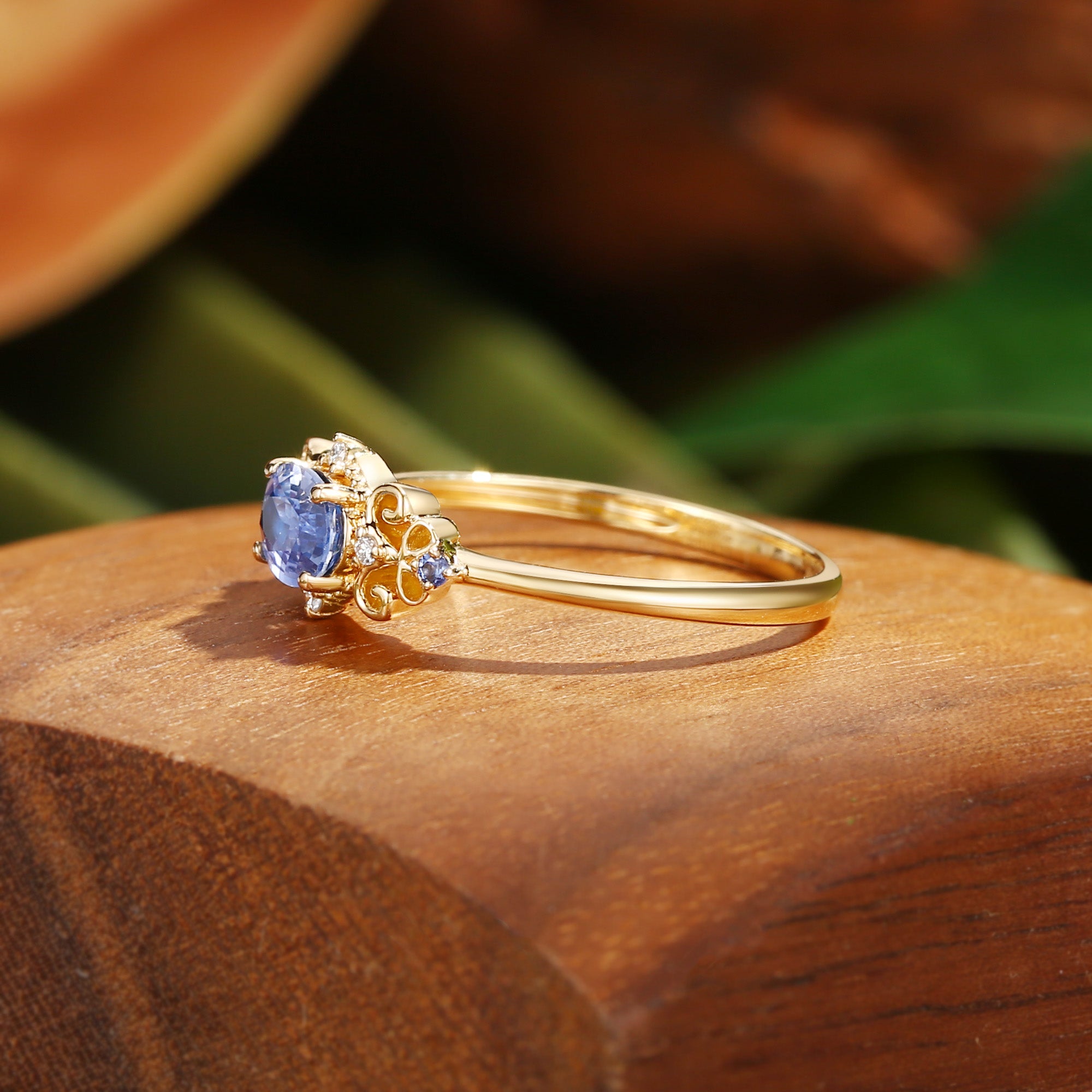 Benedicte - Oval Cut Lab Cornflower Blue Sapphire Butterfly Fairytale Engagement Ring