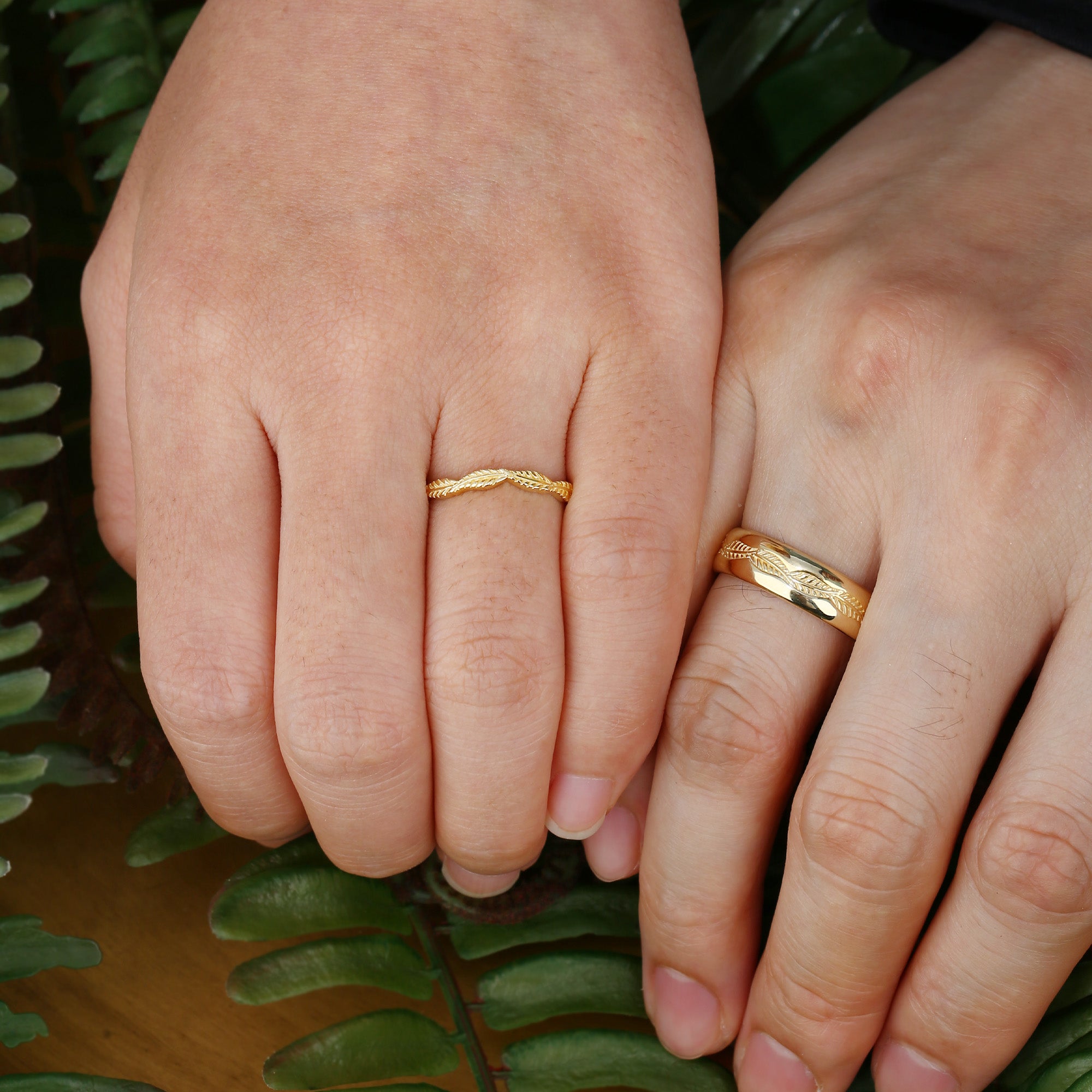 Couple Ring - Olive Leaf Wedding Band Set for Her And Him
