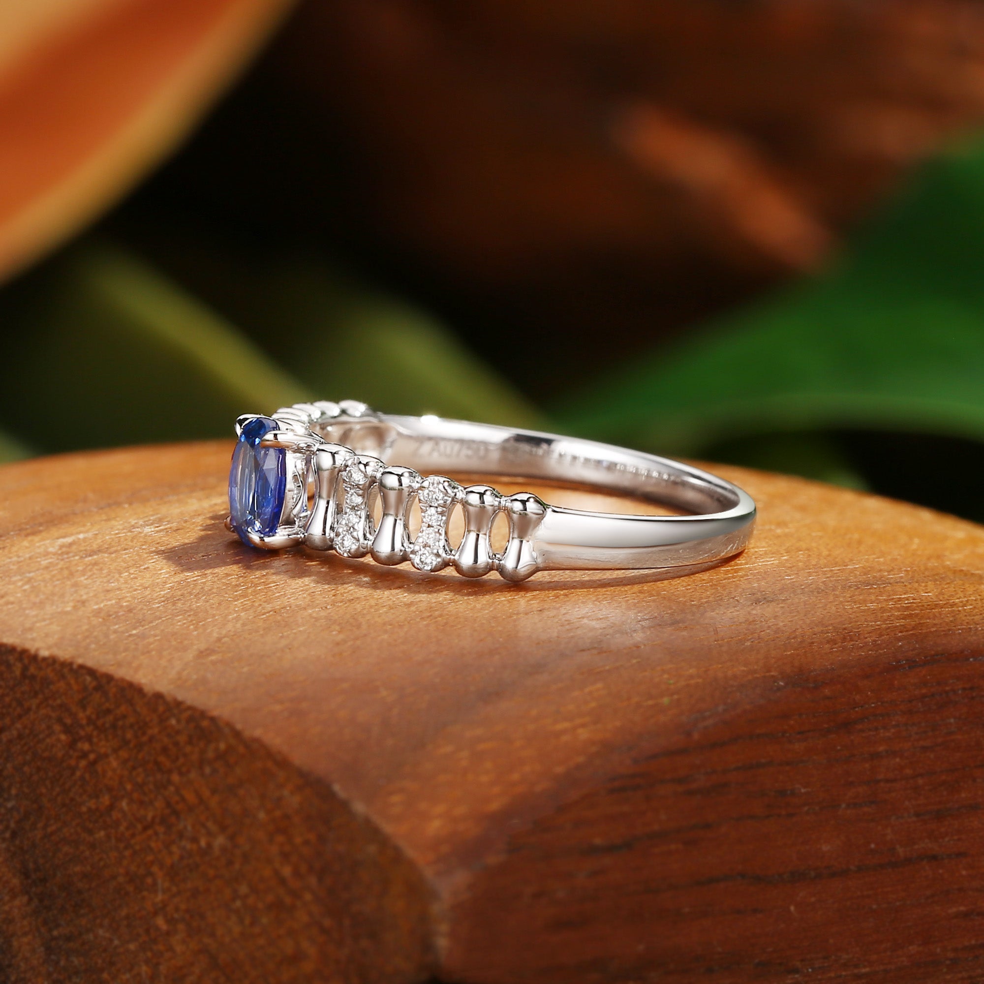 Monet's Garden-Inspired - Oval Cut Lab Royal Blue Sapphire Link Band Ring