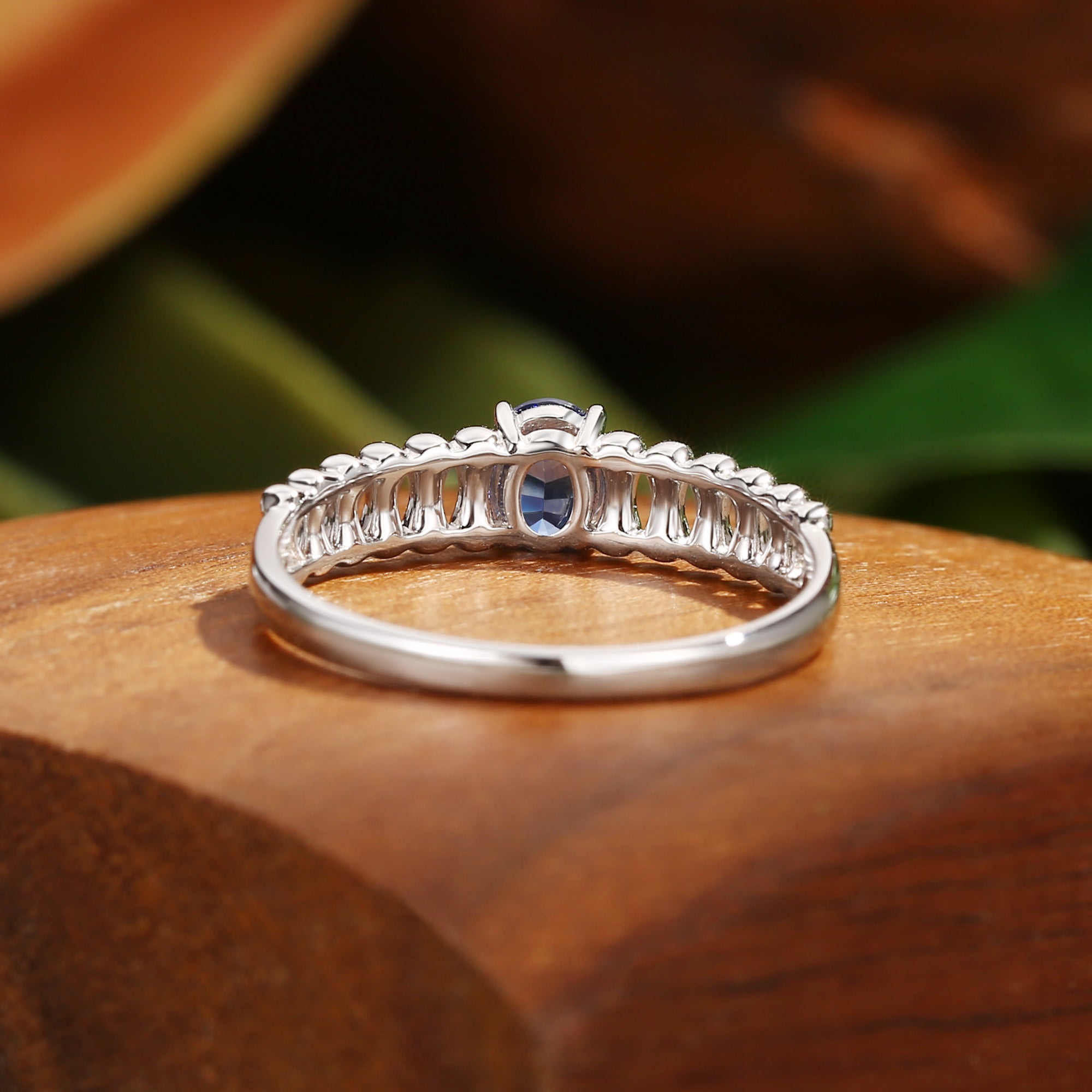Monet's Garden-Inspired - Oval Cut Lab Royal Blue Sapphire Link Band Ring