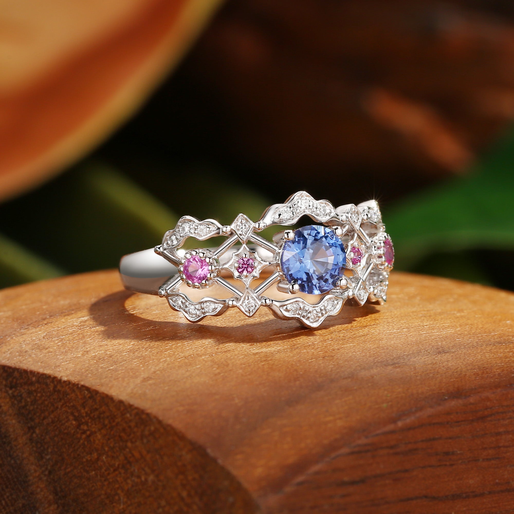 Celeste - Art Deco Round Cut Sapphire Unique Engagement Ring