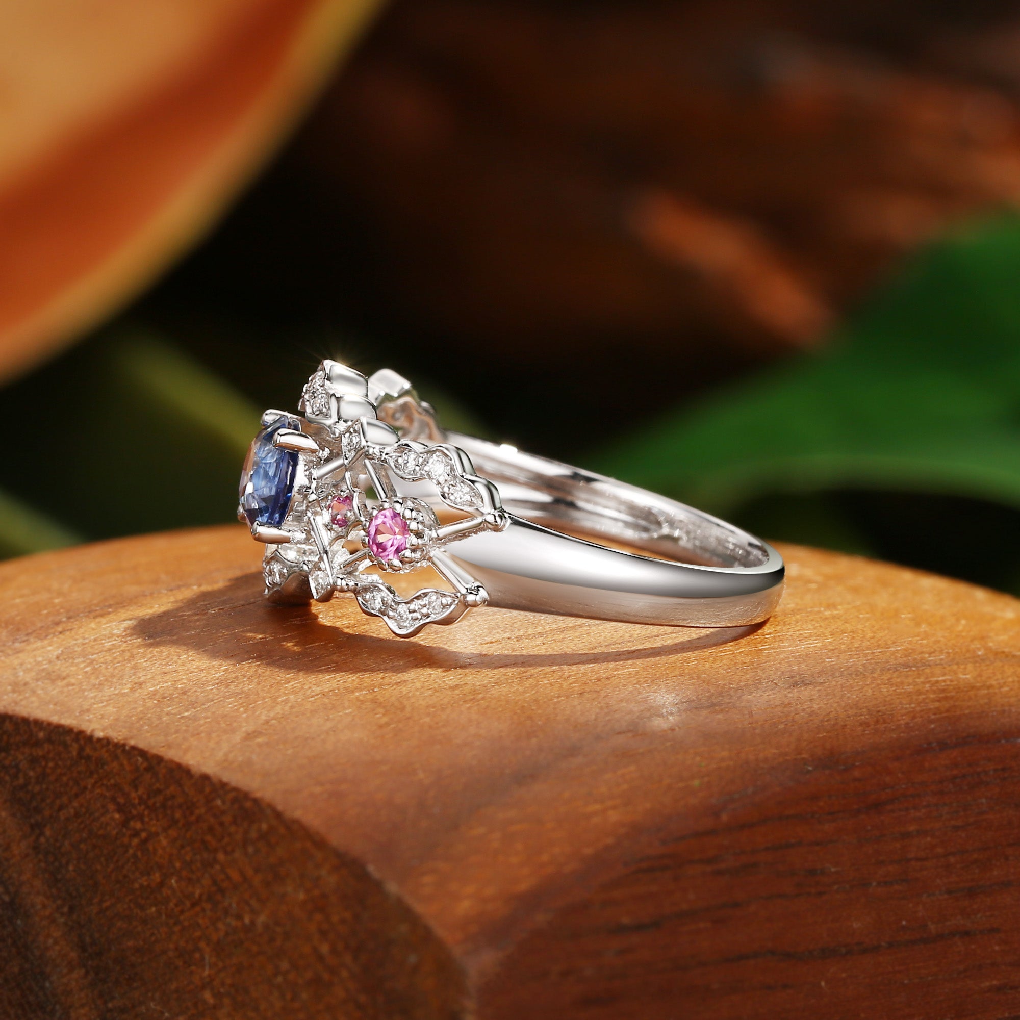 Celeste - Art Deco Round Cut Sapphire Unique Engagement Ring