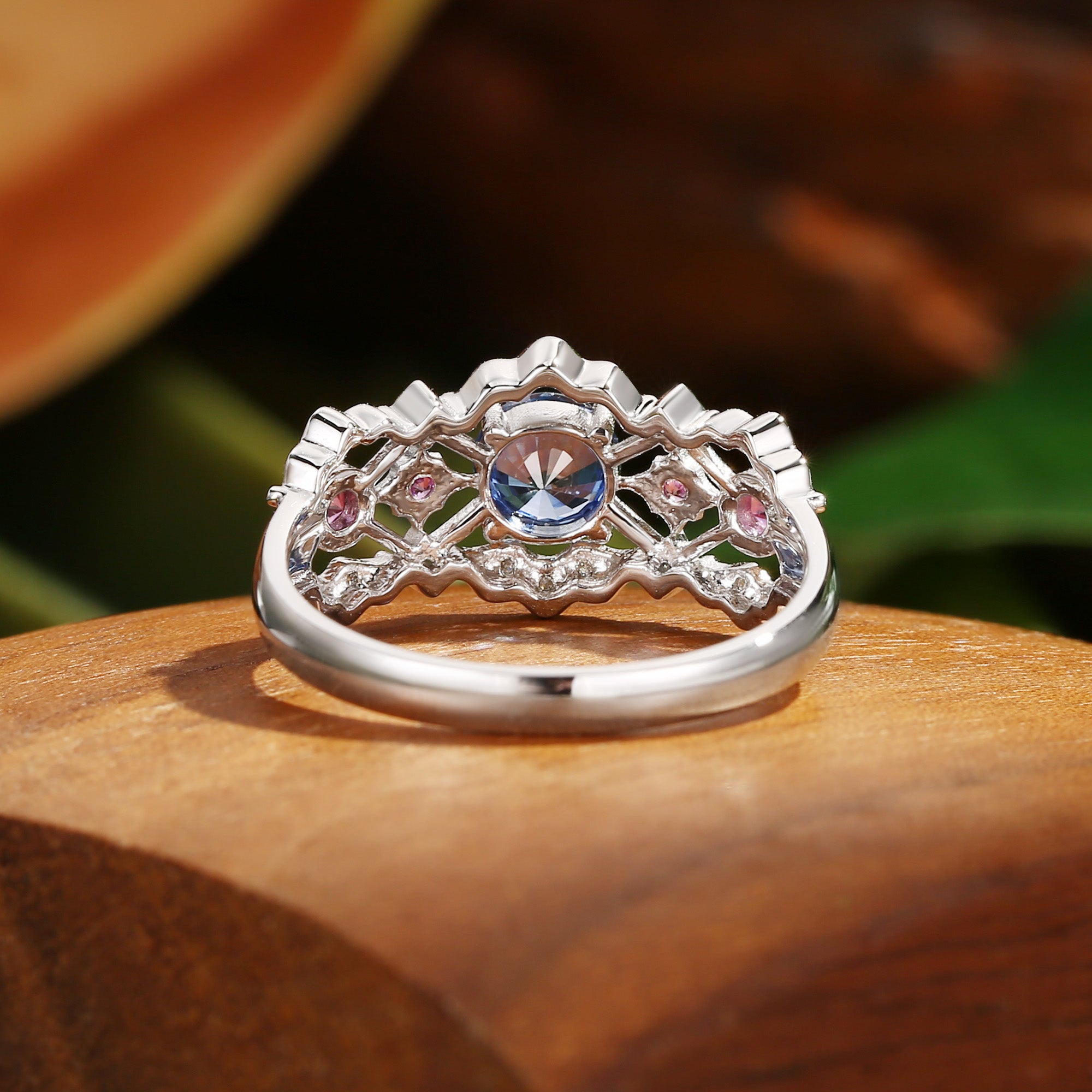 Celeste - Art Deco Round Cut Sapphire Unique Engagement Ring