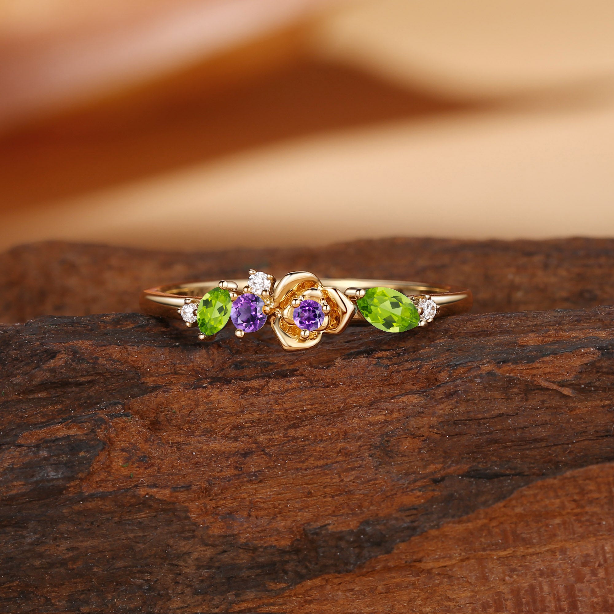 Wedding Band - Flower Design Delicate Amethyst Wedding Band