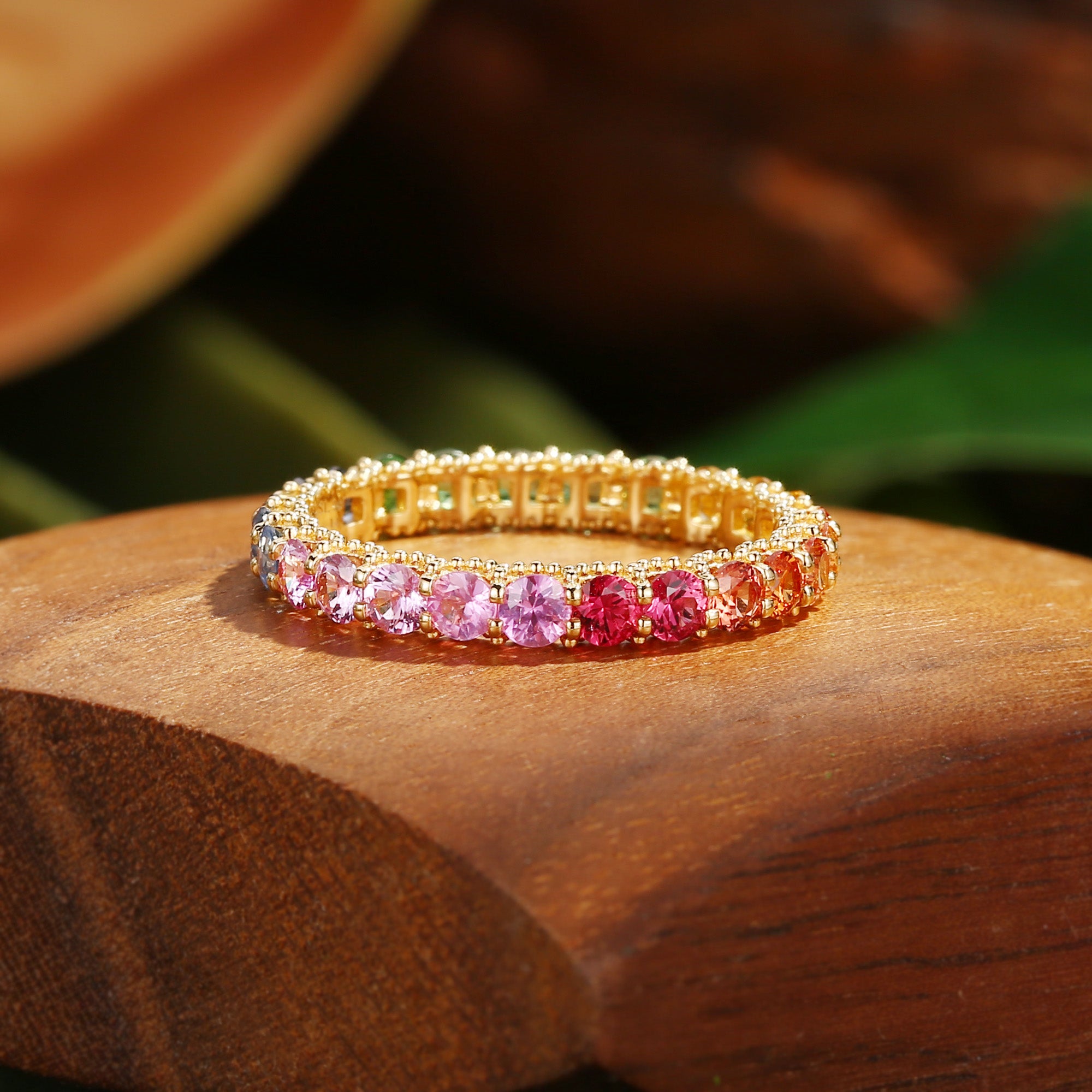 Wedding Band - Vintage Rainbow Sapphire Ring 3mm Wedding Band