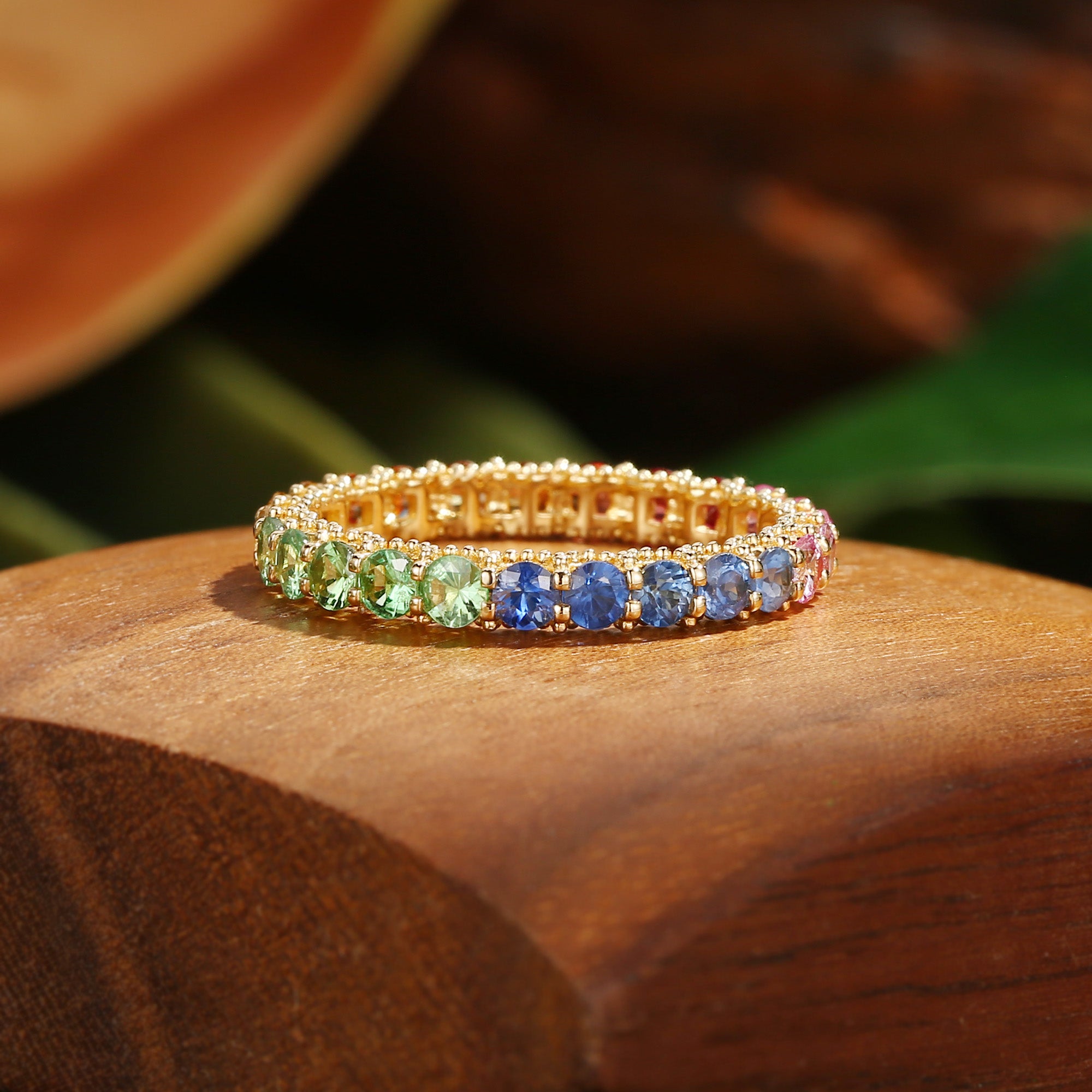 Wedding Band - Vintage Rainbow Sapphire Ring 3mm Wedding Band