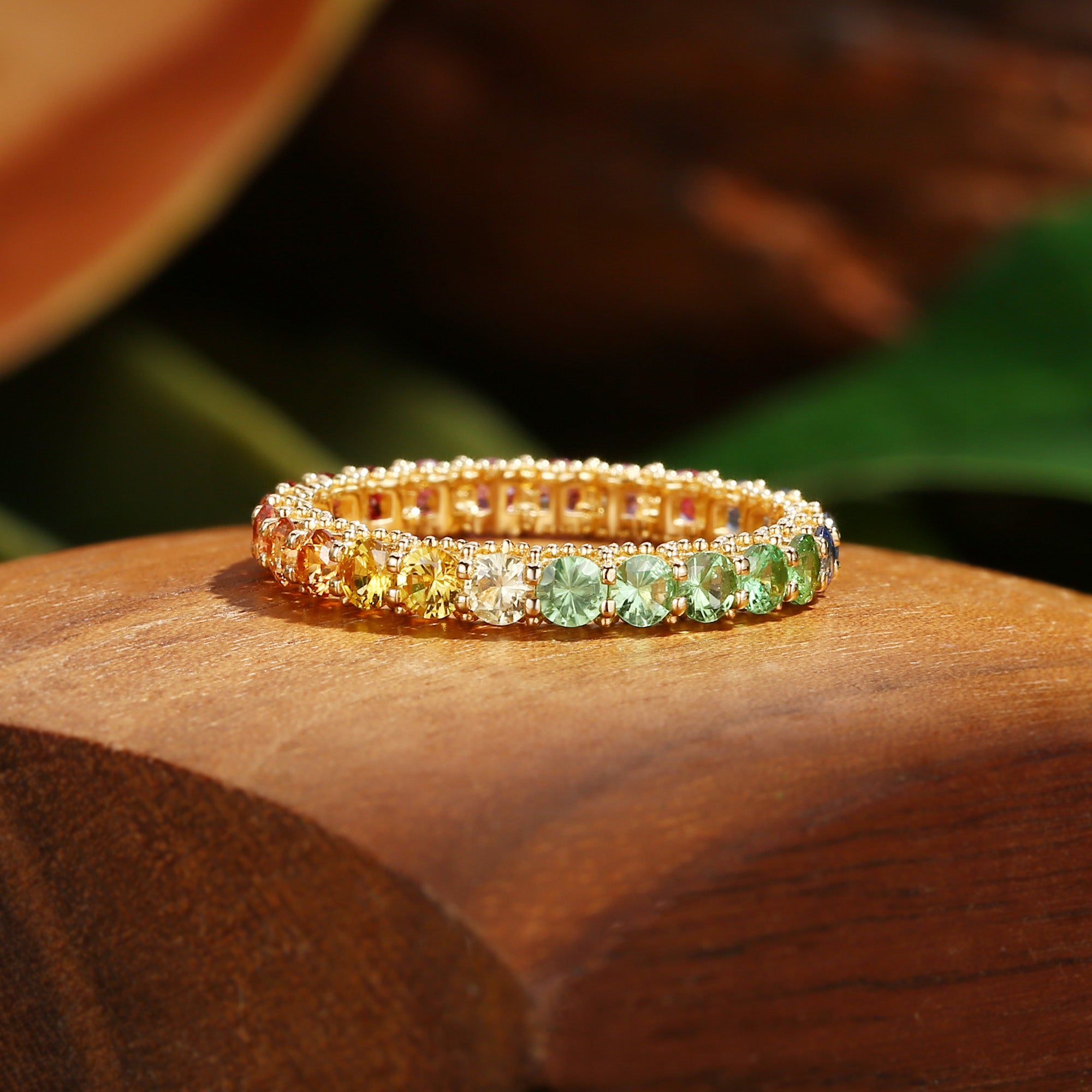 Wedding Band - Vintage Rainbow Sapphire Ring 3mm Wedding Band