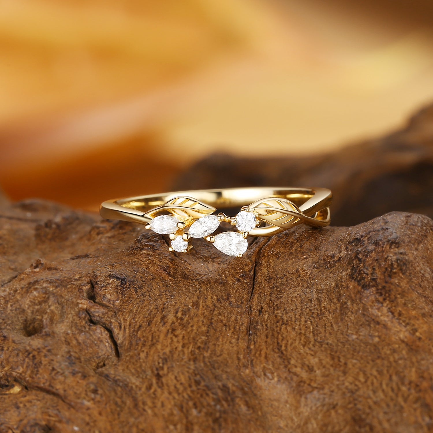 Leaf Design Pear Moissanite Cluster Wedding Band