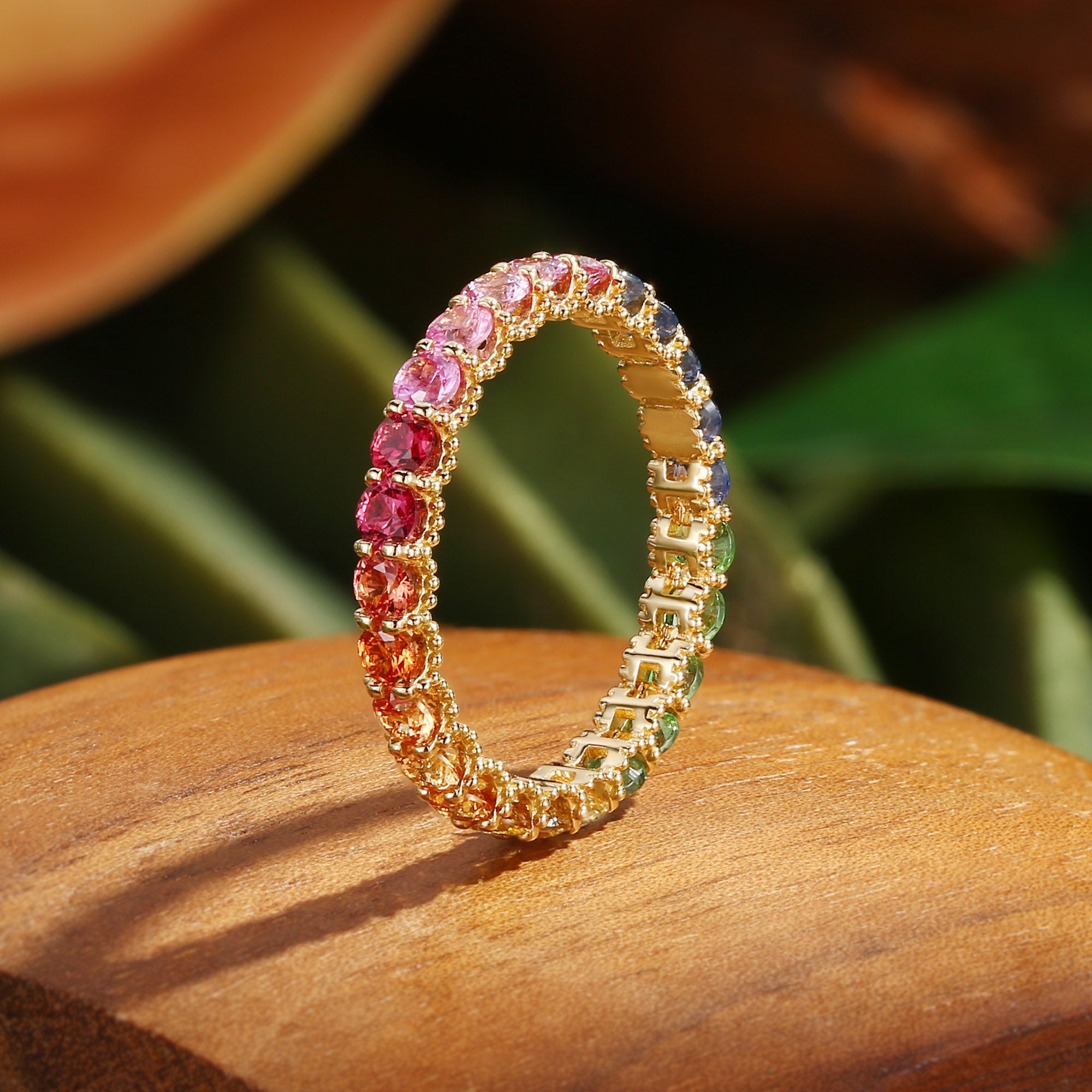 Wedding Band - Vintage Rainbow Sapphire Ring 3mm Wedding Band