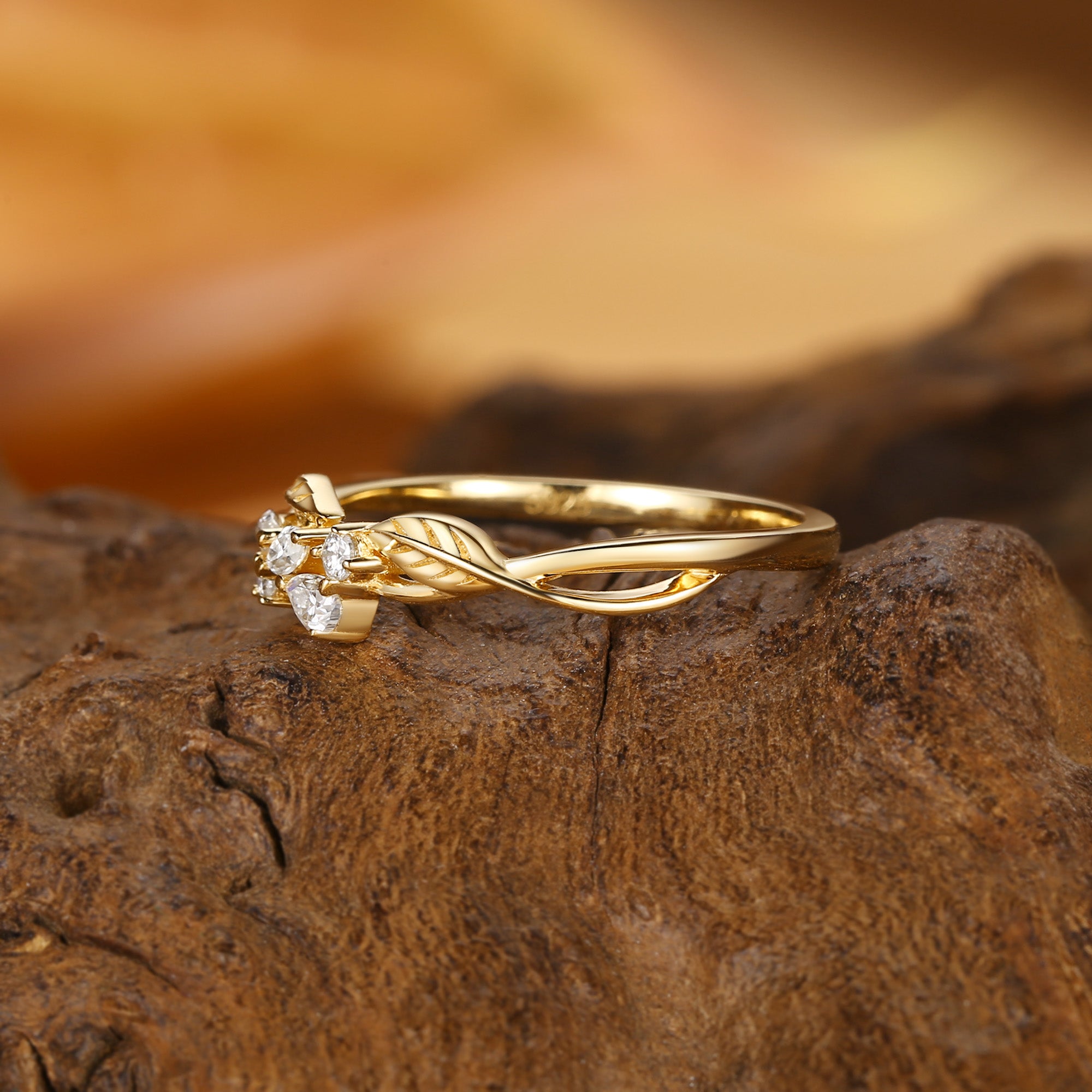 Leaf Design Pear Moissanite Cluster Wedding Band